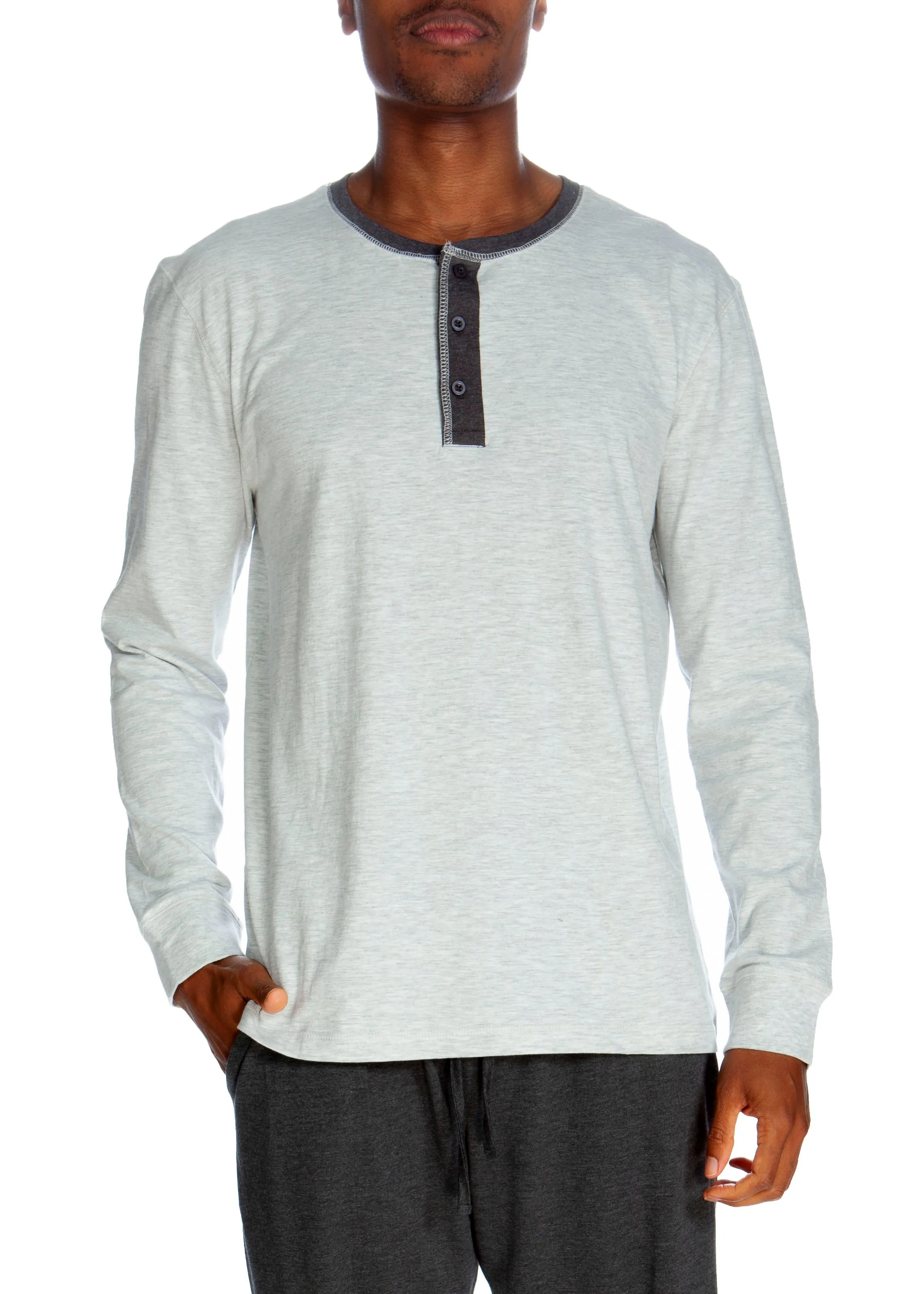 3 Button Lounge Henley Shirt - Contrast Piping