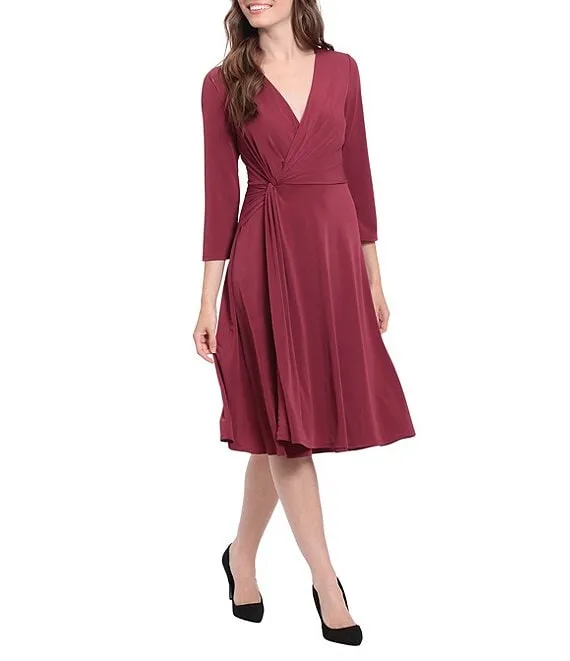 3/4 Sleeve Drape Neck Dress