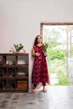 55% OFF BURGUNDY FLORAL LAWN 3 PIECE SET (NEL-23632)