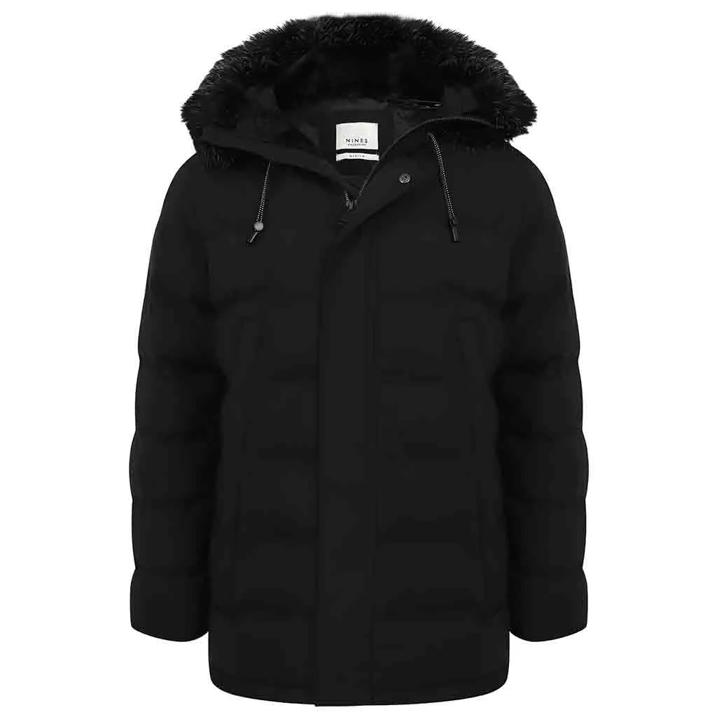 Aaran Fur Hooded Puffer Coat In Black