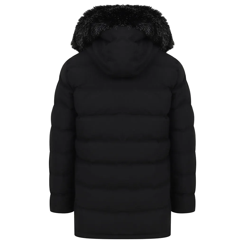 Aaran Fur Hooded Puffer Coat In Black