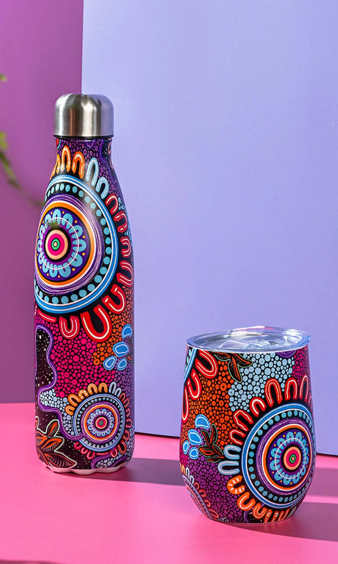 Aboriginal Art Stainless Steel Water Bottle Celebration