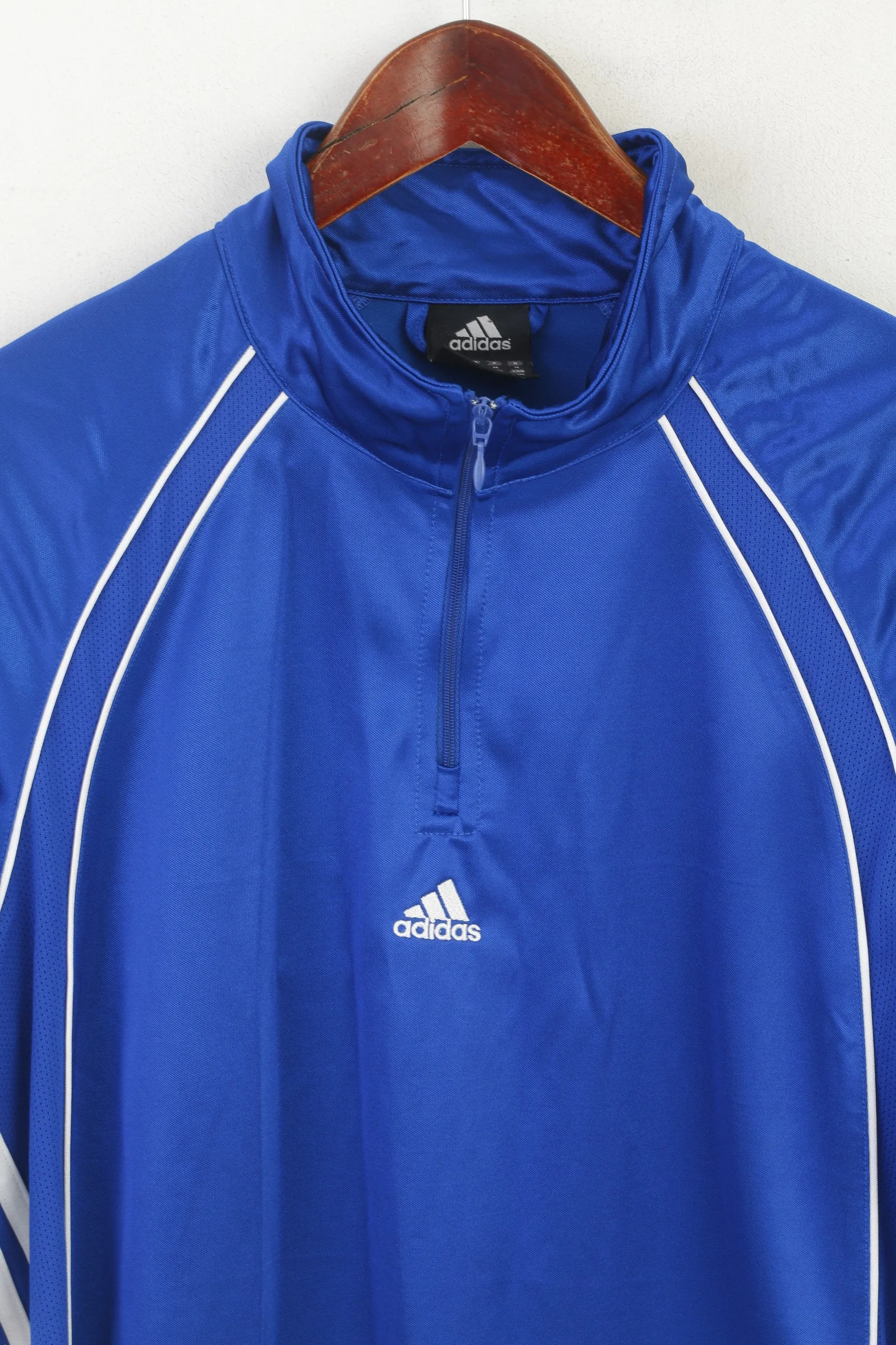 Adidas Men M Shirt Blue Shiny Vintage Sportswear Zip Neck Sportswear Jersey Top