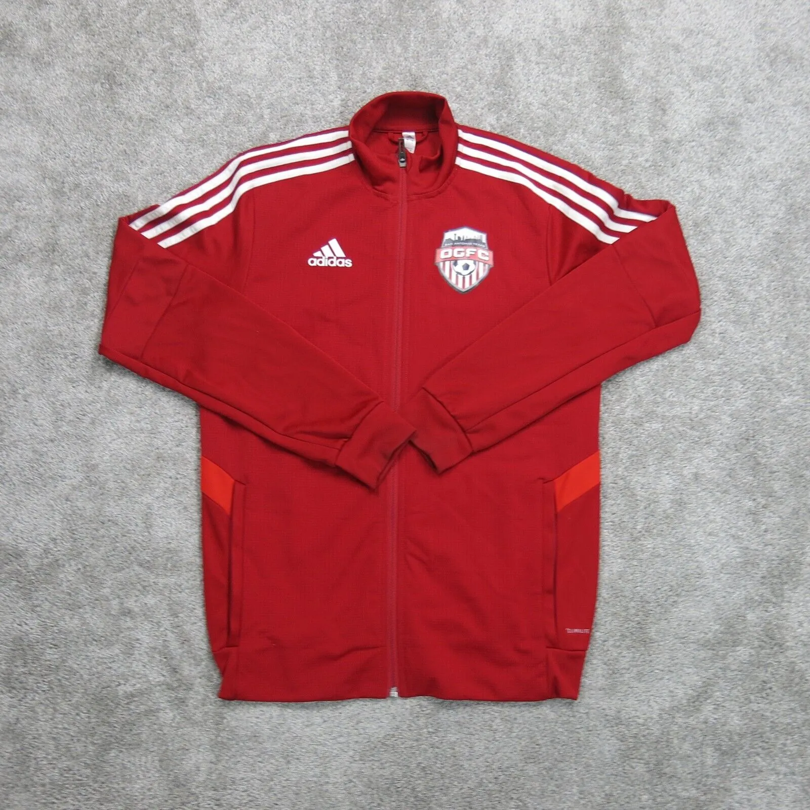 Adidas Mens Full Zip Track Jacket Athletic Long Sleeve Mock Neck 3 Stripe Red S