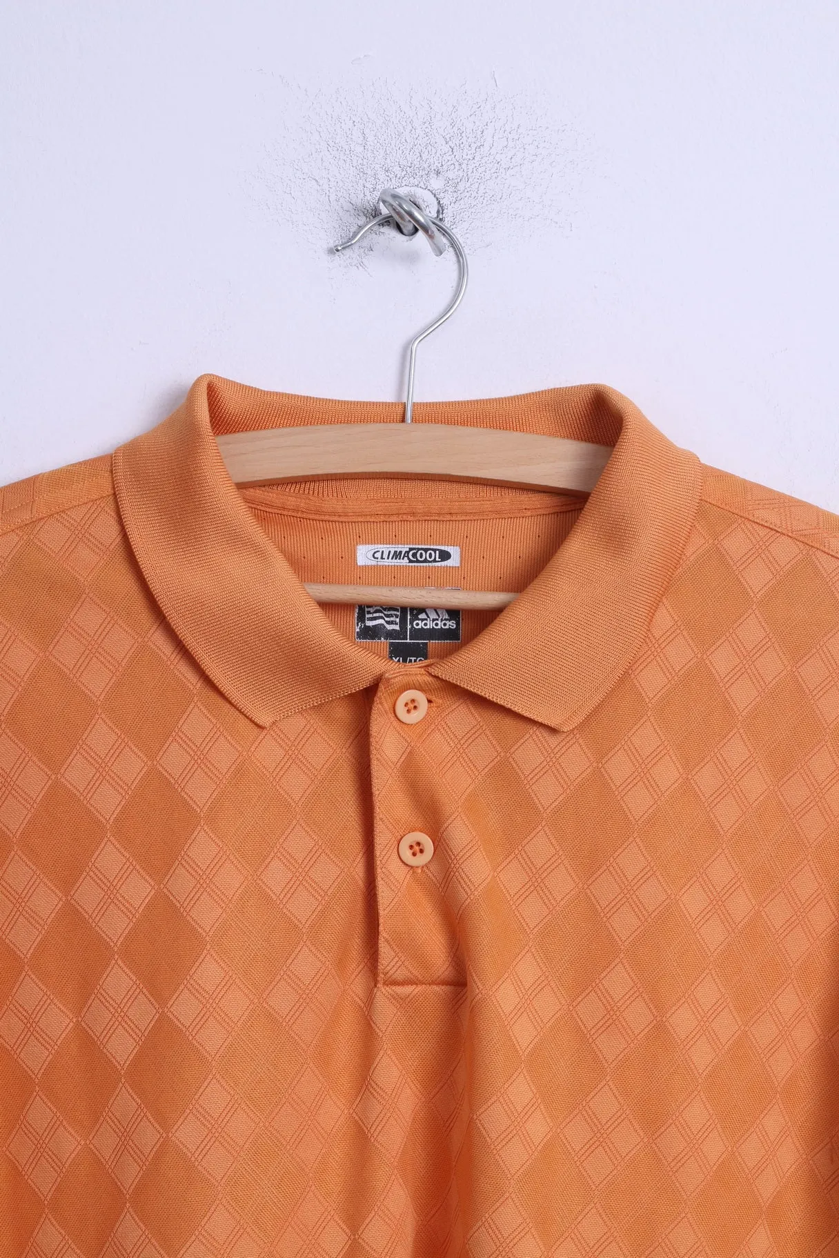 Adidas Mens XL Polo Shirt Shiny Orange Clima Cool Diamond Printed Retro Top