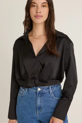 Amalfi Black Satin Wrap Shirt