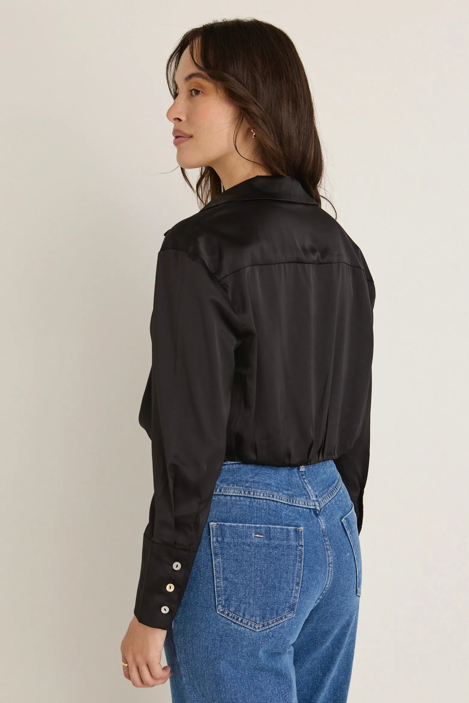 Amalfi Black Satin Wrap Shirt