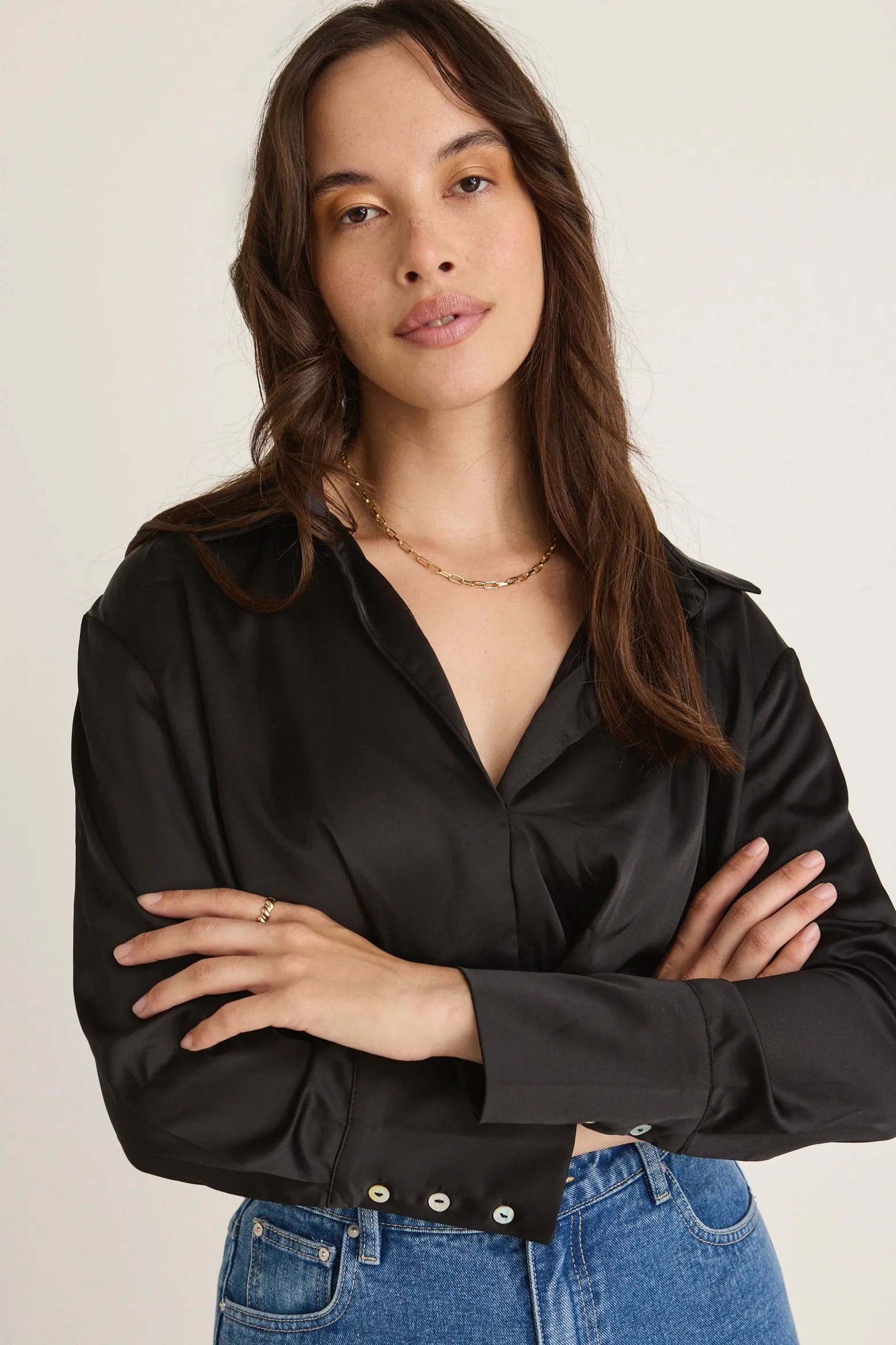 Amalfi Black Satin Wrap Shirt