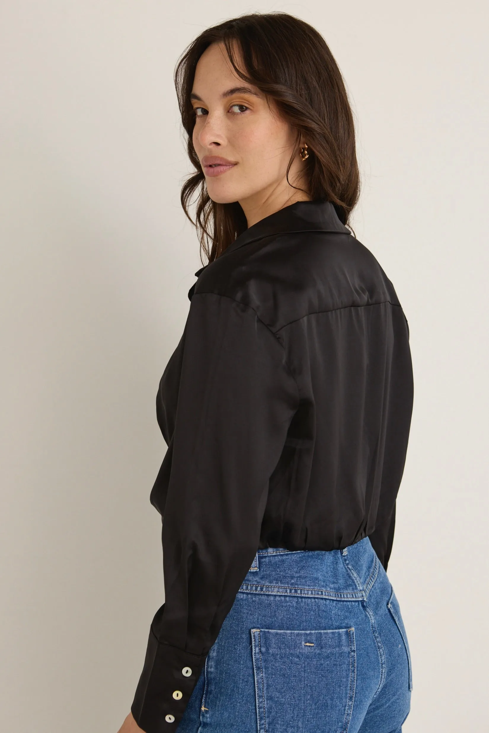 Amalfi Black Satin Wrap Shirt