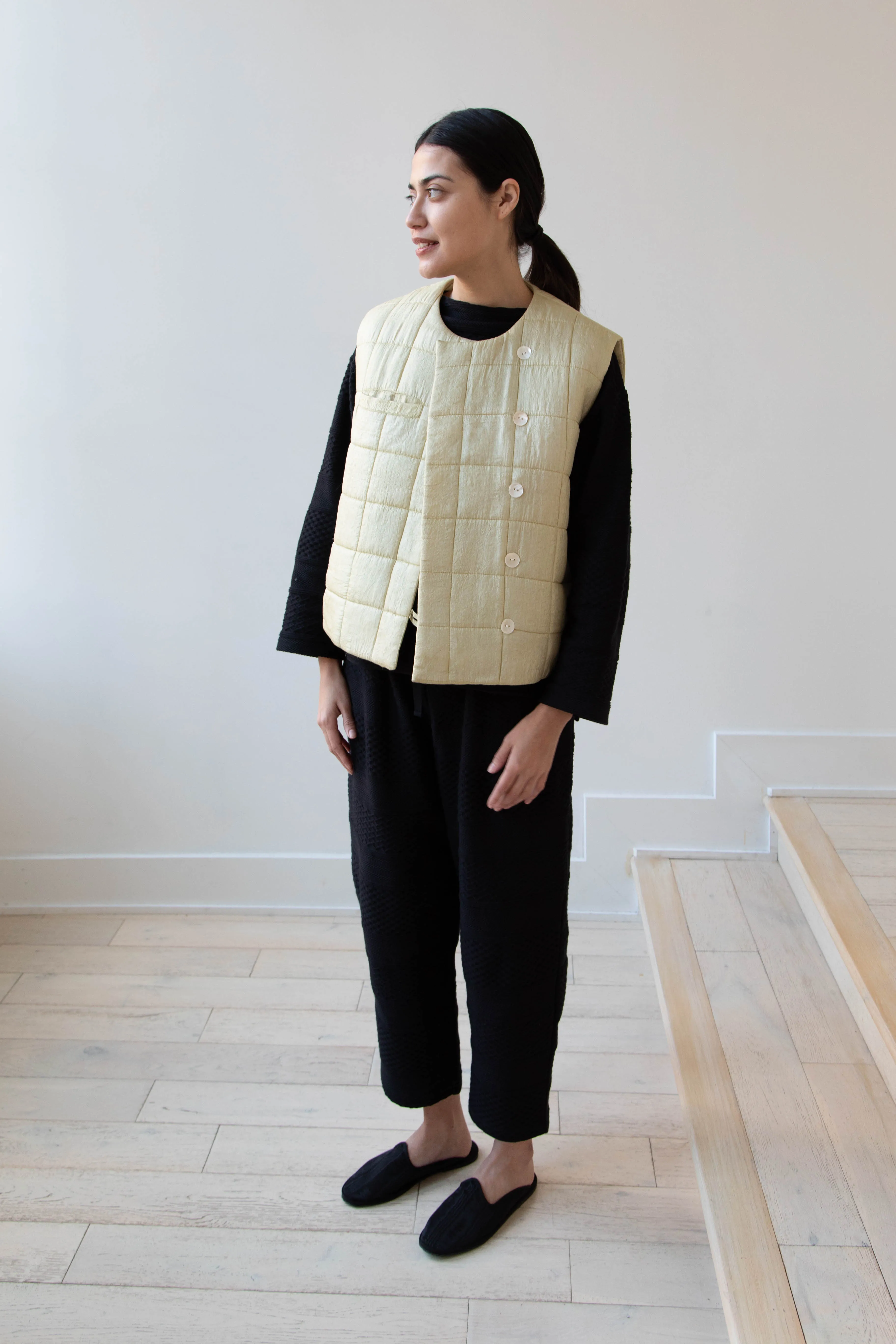 Anaak Ledha Quilted Vest in Sulphur Tussar Silk