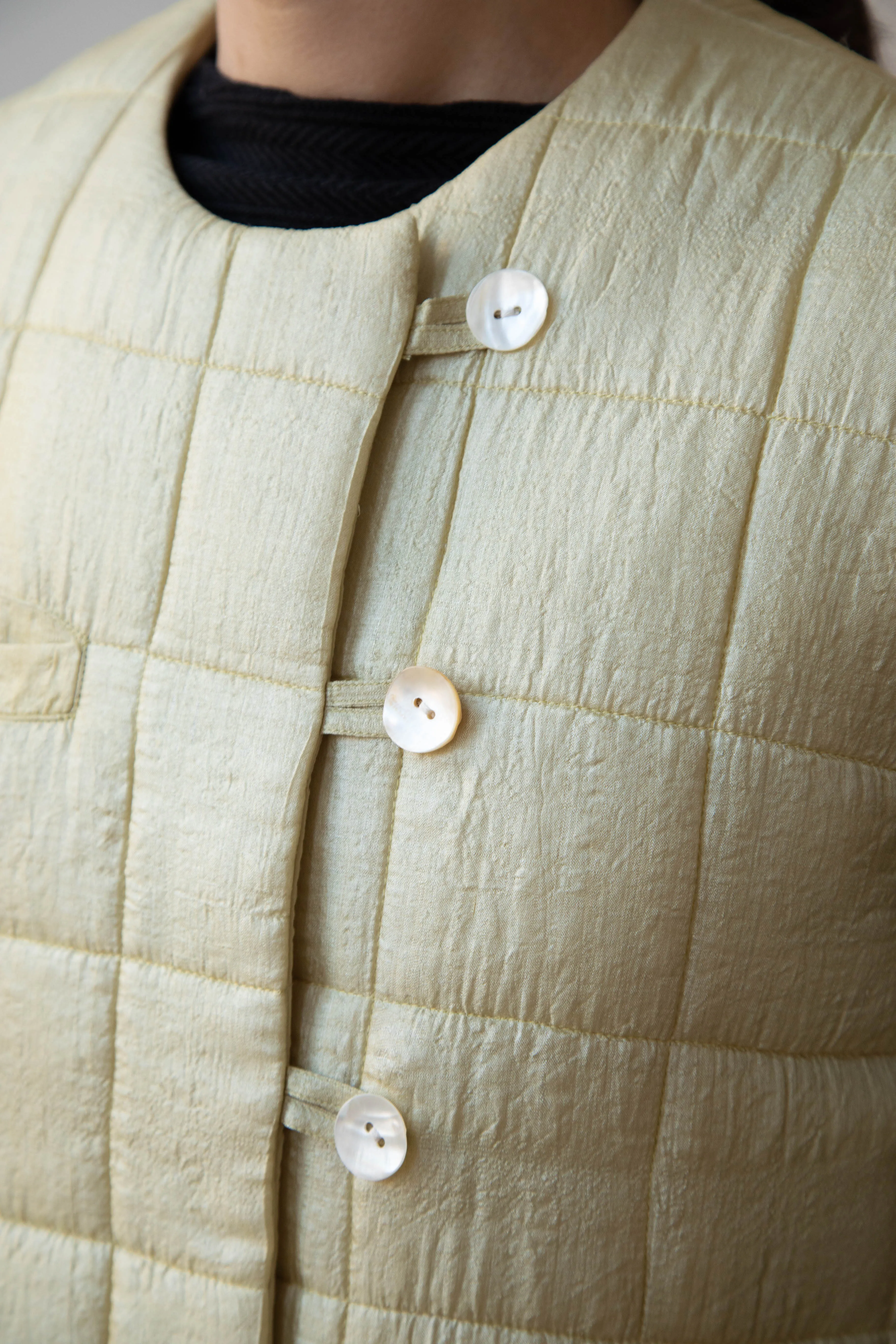 Anaak Ledha Quilted Vest in Sulphur Tussar Silk