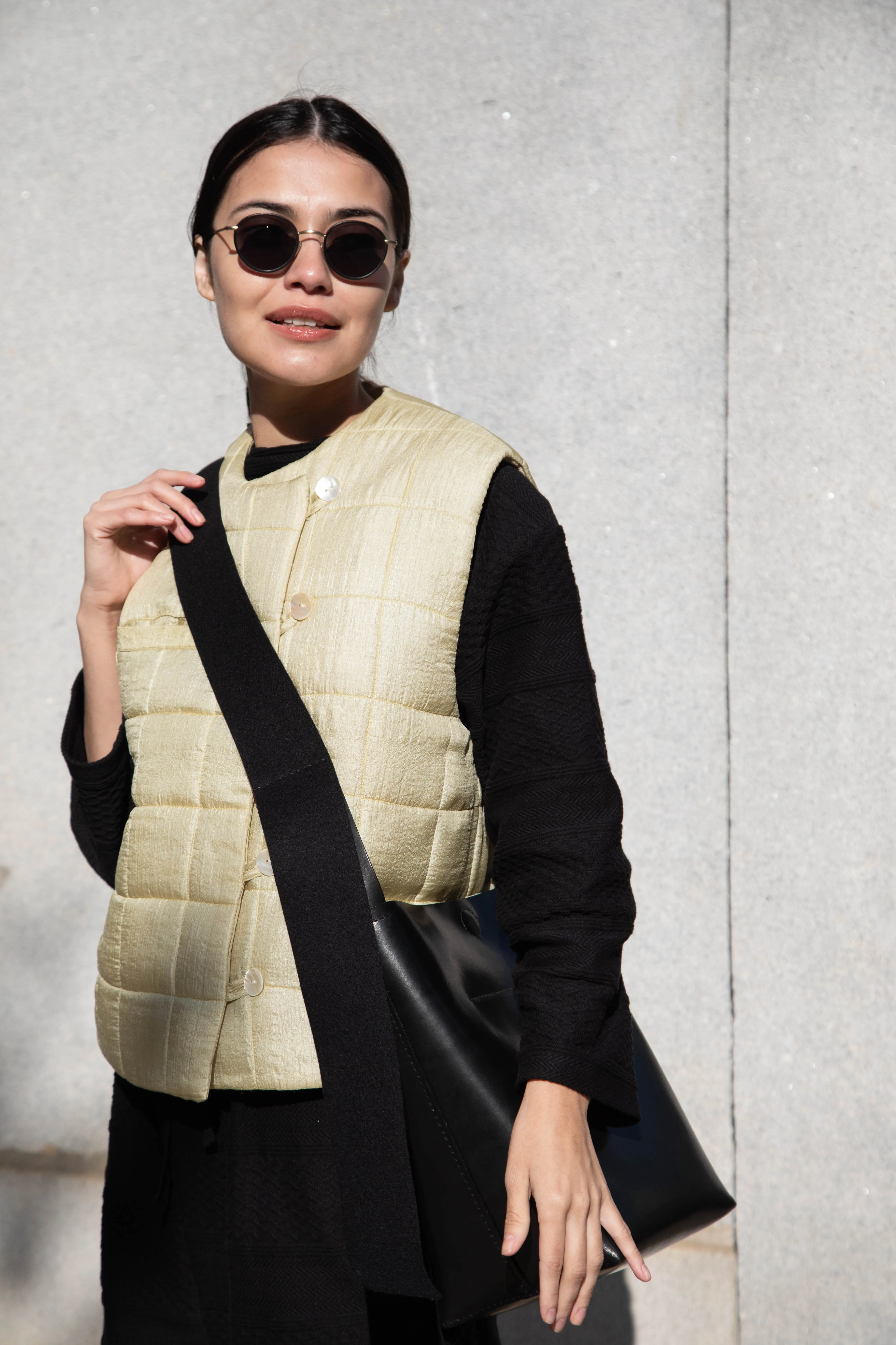 Anaak Ledha Quilted Vest in Sulphur Tussar Silk