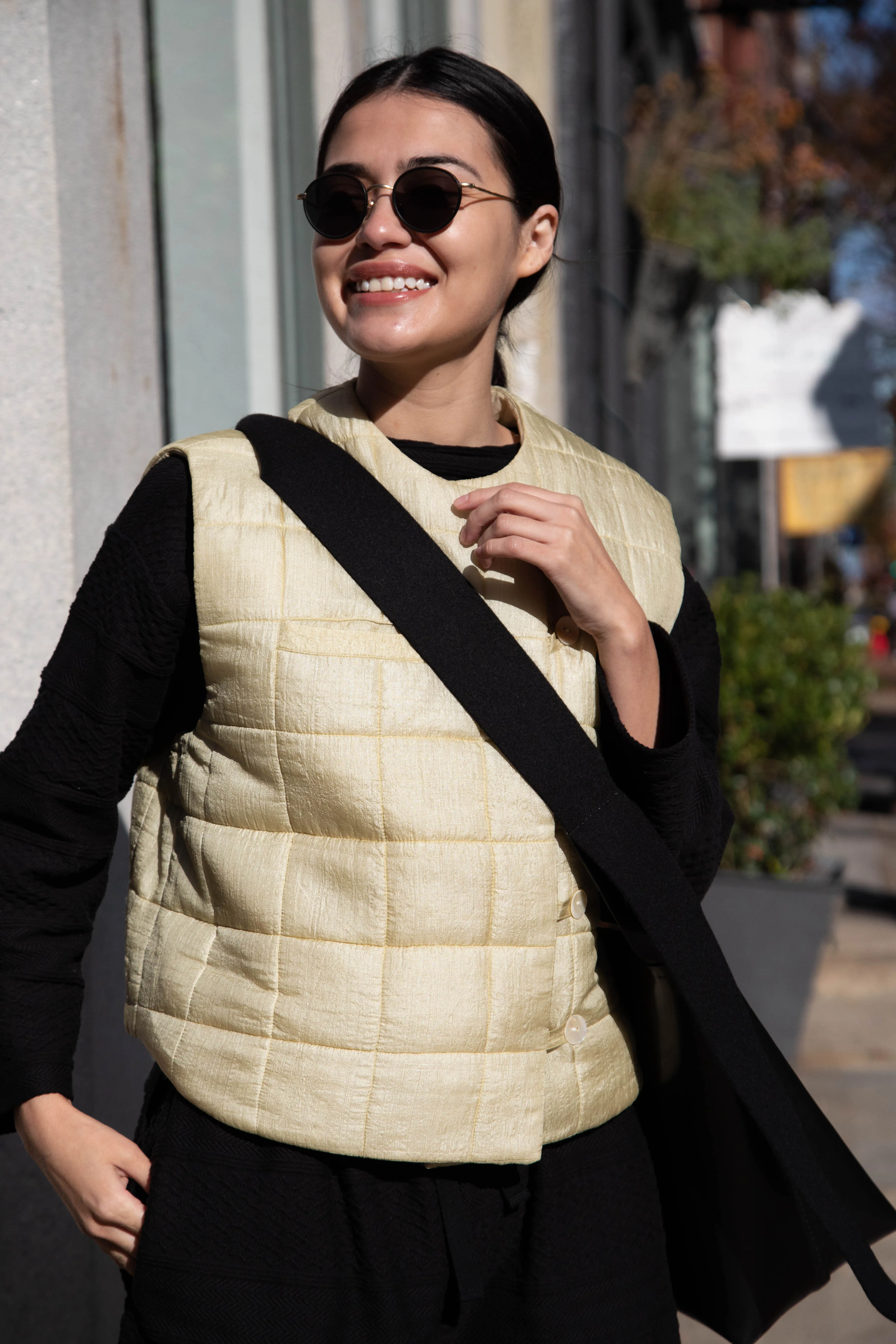 Anaak Ledha Quilted Vest in Sulphur Tussar Silk