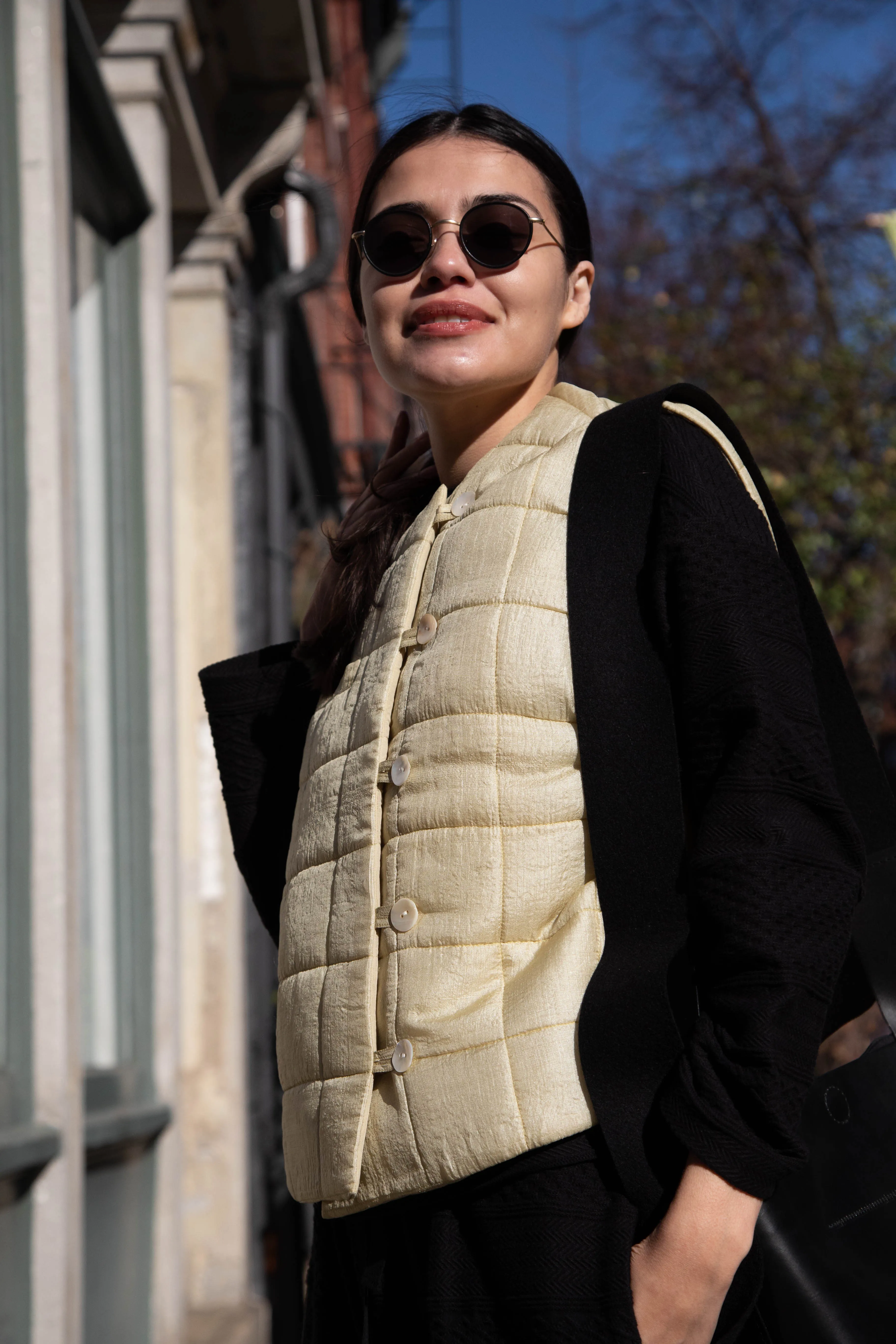 Anaak Ledha Quilted Vest in Sulphur Tussar Silk