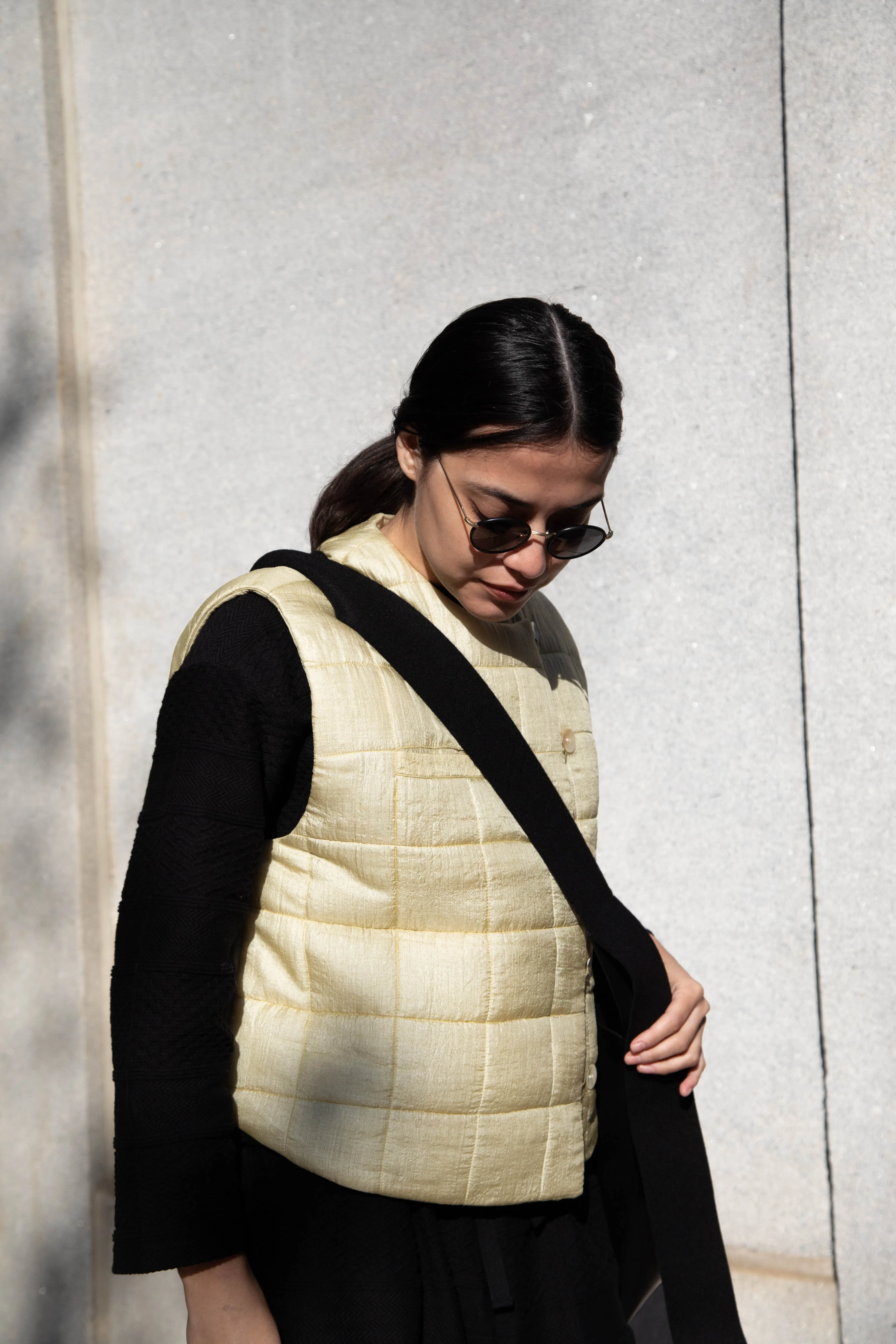 Anaak Ledha Quilted Vest in Sulphur Tussar Silk