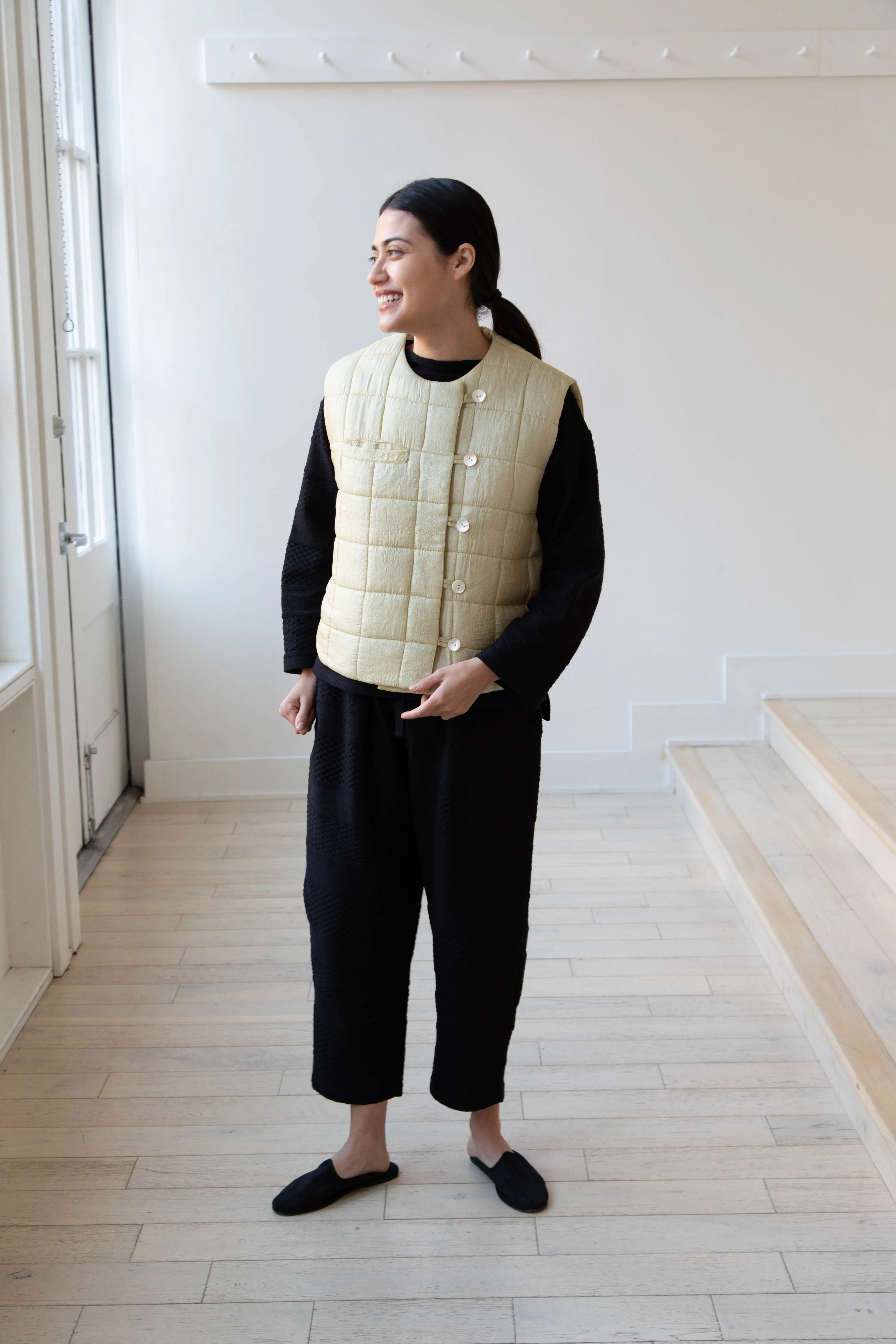 Anaak Ledha Quilted Vest in Sulphur Tussar Silk