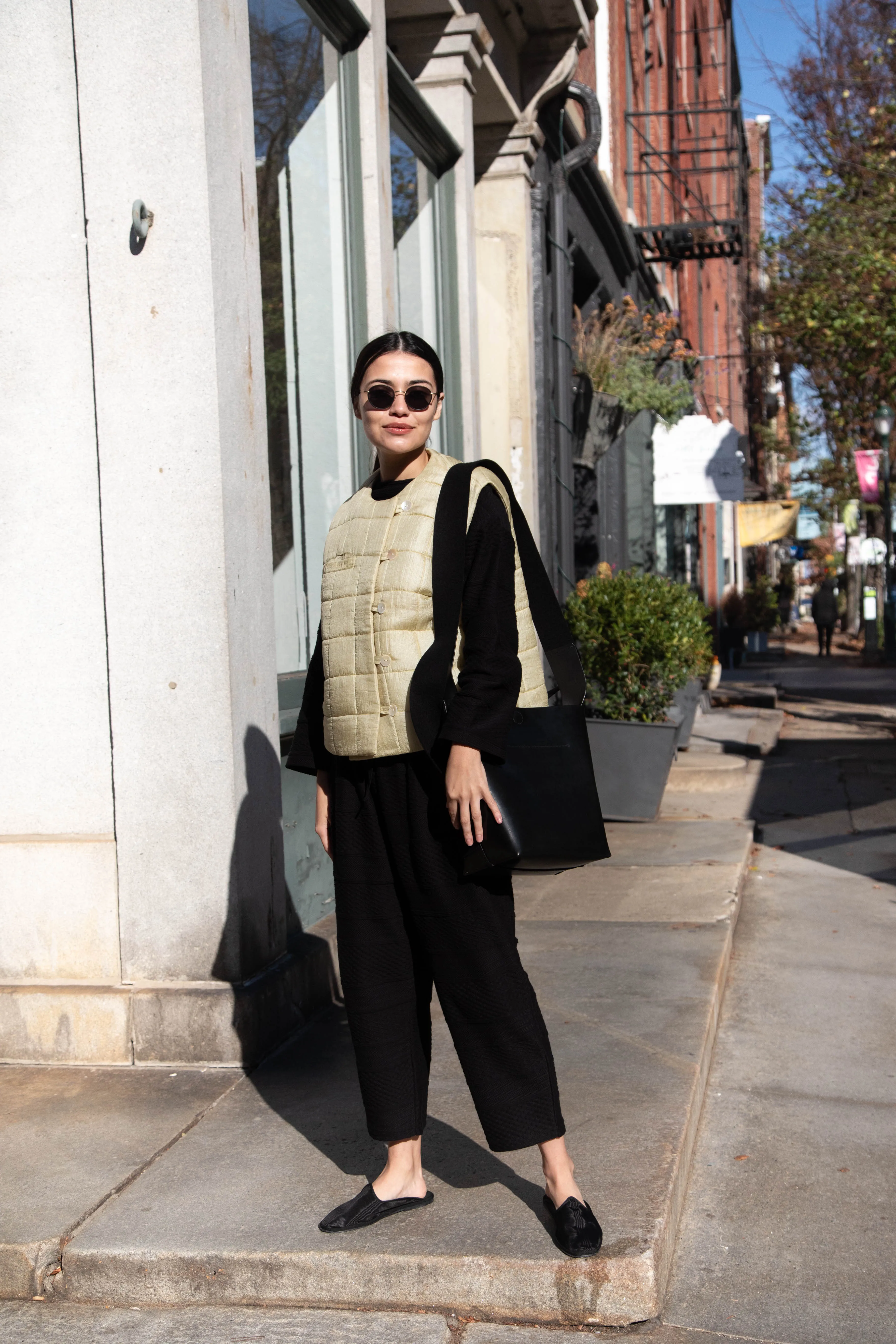 Anaak Ledha Quilted Vest in Sulphur Tussar Silk