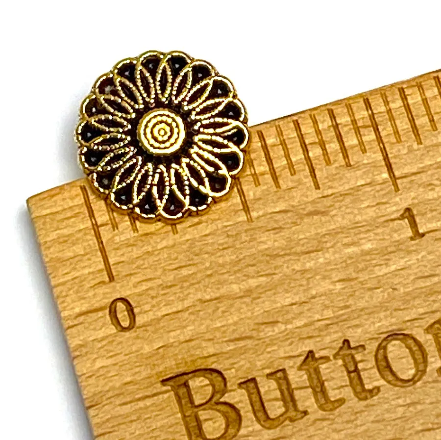 Aster Flower Shiny Gold 5/8" Metal Button, 15mm Shank Back  #FJ-117