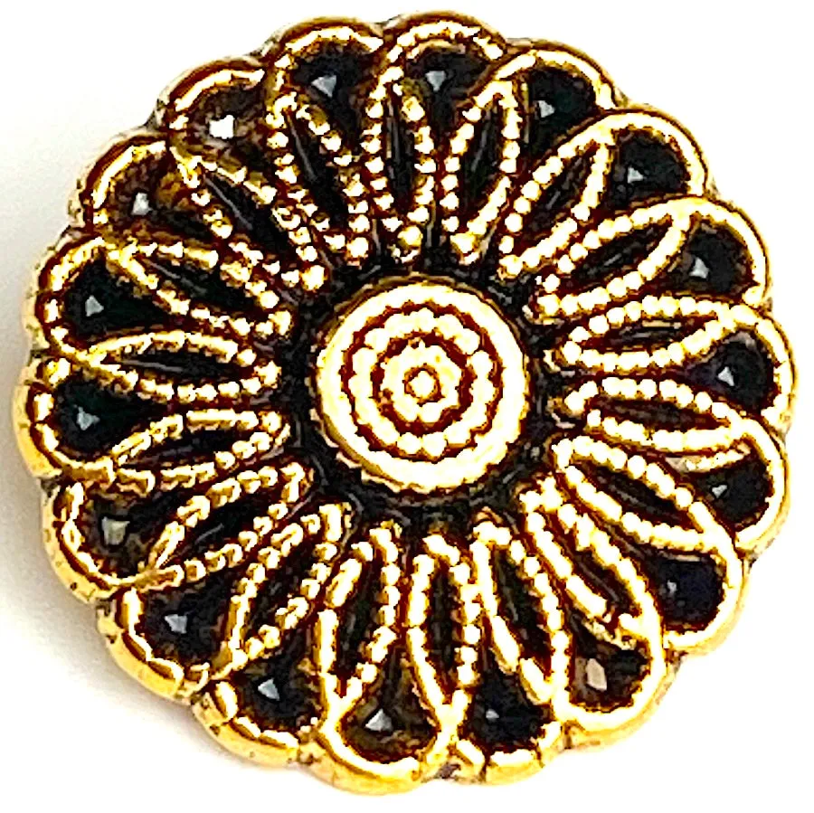 Aster Flower Shiny Gold 5/8" Metal Button, 15mm Shank Back  #FJ-117