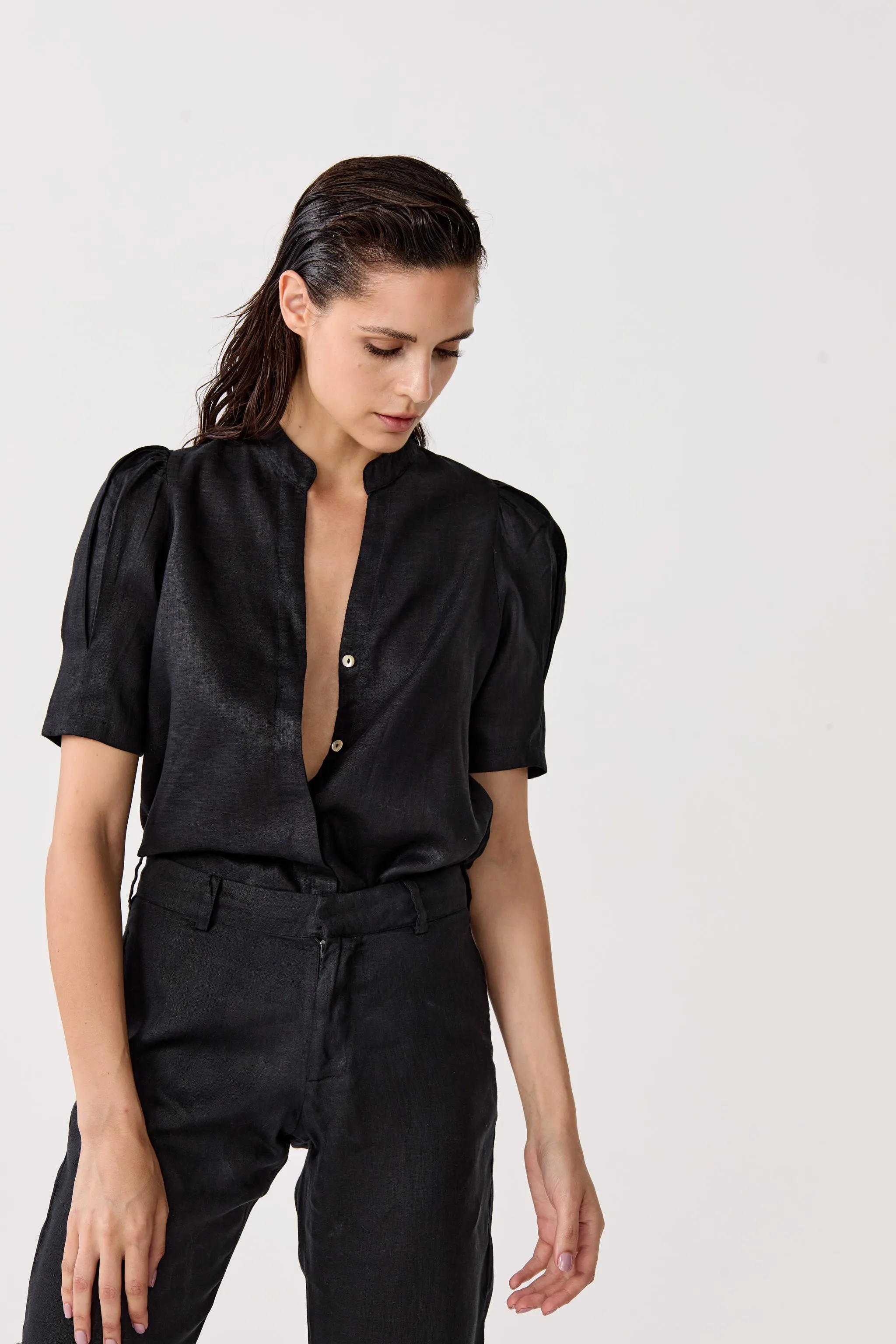 Athina Linen Shirt - Black