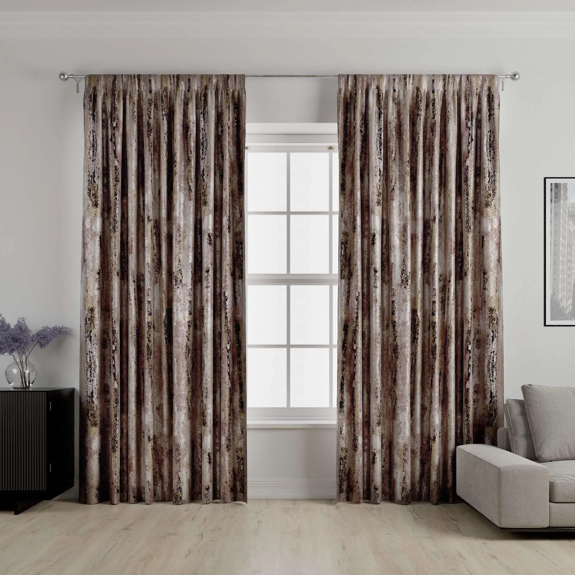 Aura Blush Pink Printed Velvet Curtains