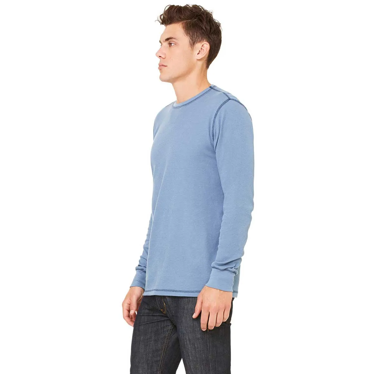 Bella   Canvas Men's Steel Blue/Navy Thermal Long-Sleeve T-Shirt