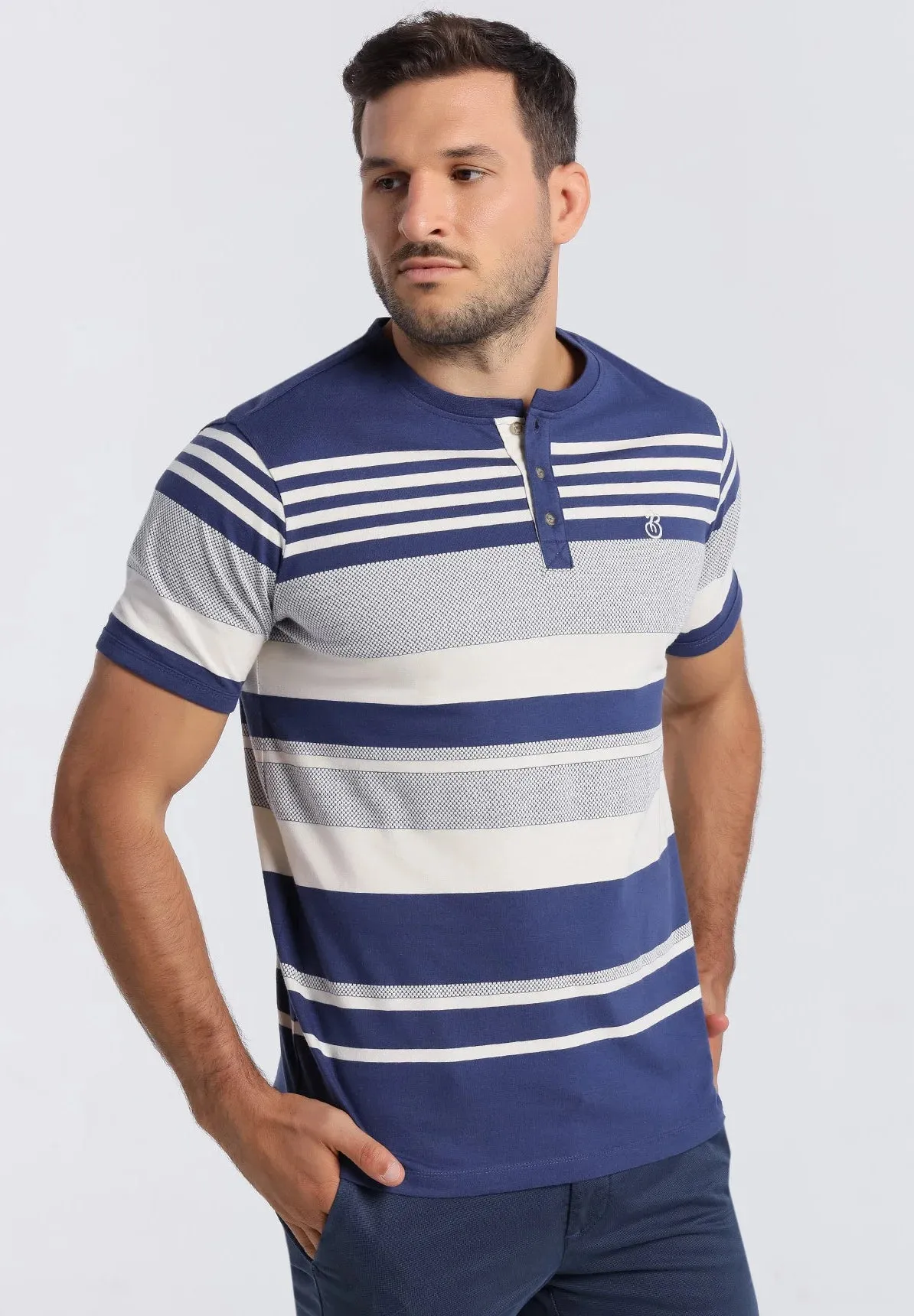 Bendorff striped cotton henley t-shirt blue