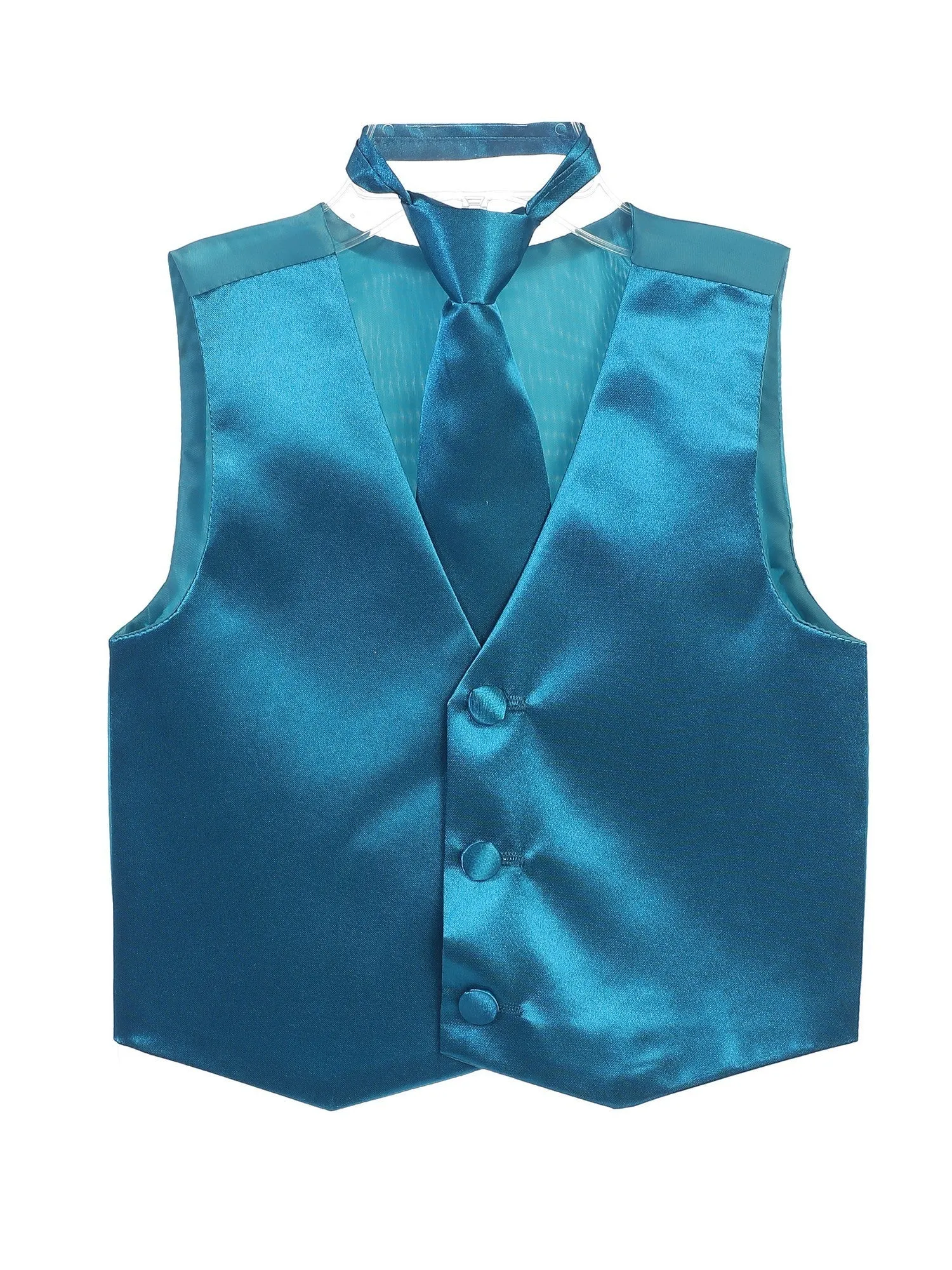 Big Boys Teal Three Button Satin Vest Tie 2 Pc Set 8-16