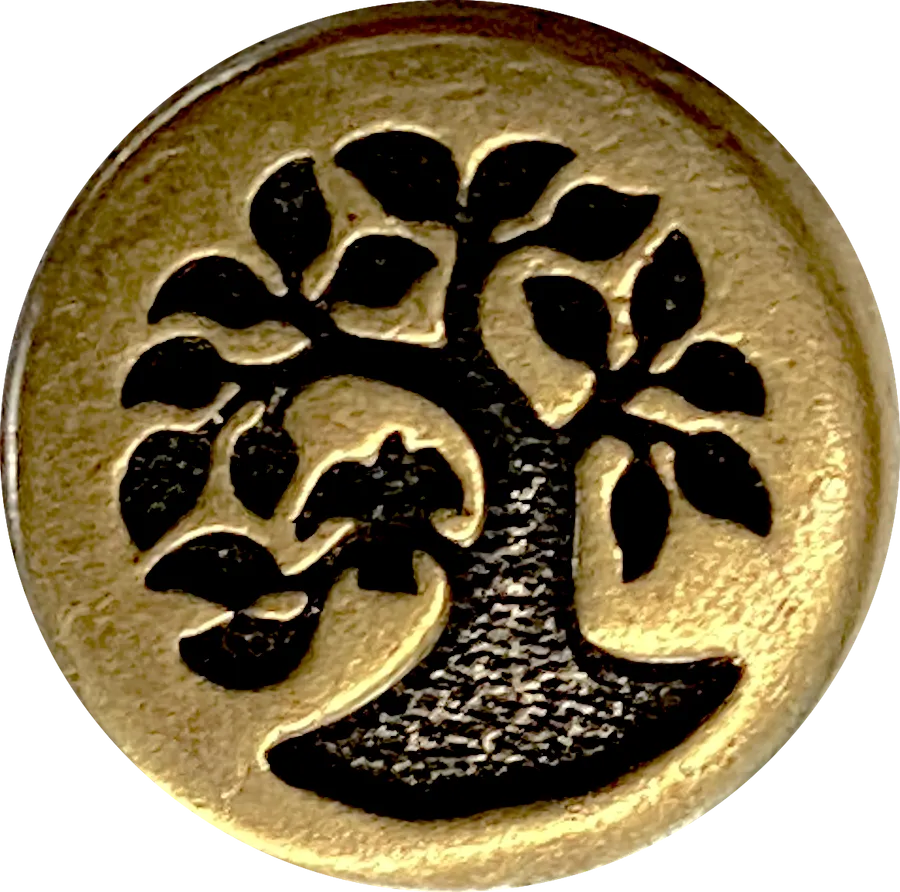 Bird in Tree Button 1/2" Antique Brass/Black from Tierra Cast   # 6583-27