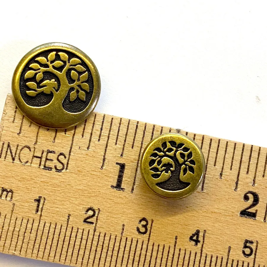 Bird in Tree Button 1/2" Antique Brass/Black from Tierra Cast   # 6583-27