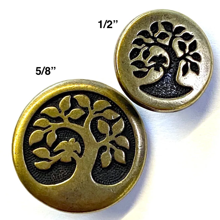 Bird in Tree Button 1/2" Antique Brass/Black from Tierra Cast   # 6583-27