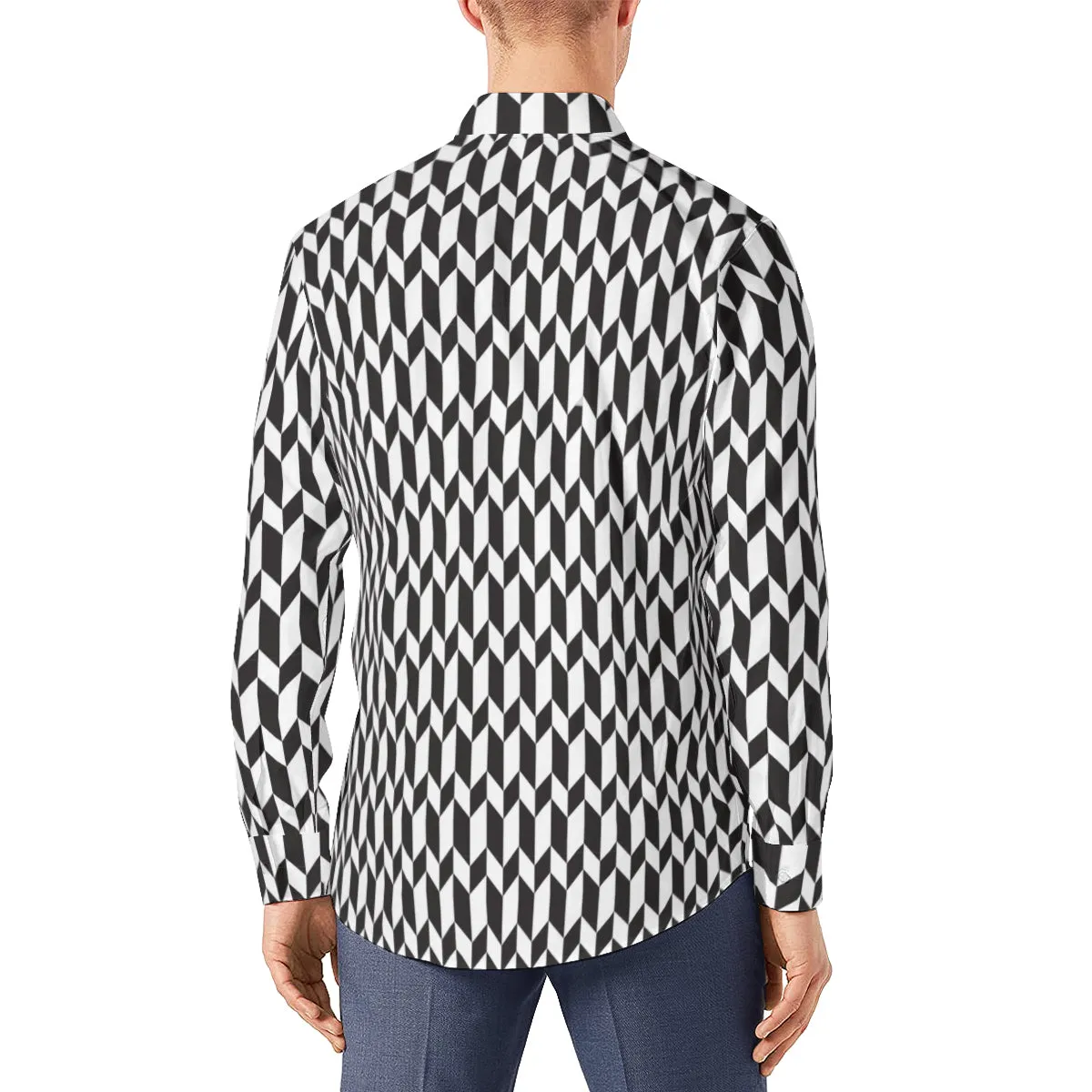 Black and White Shirt Men, Geometric Shirt, Op Art Shirt, High Fashion Shirt Men, Modern Retro Shirt, Men's Black Dress Shirt