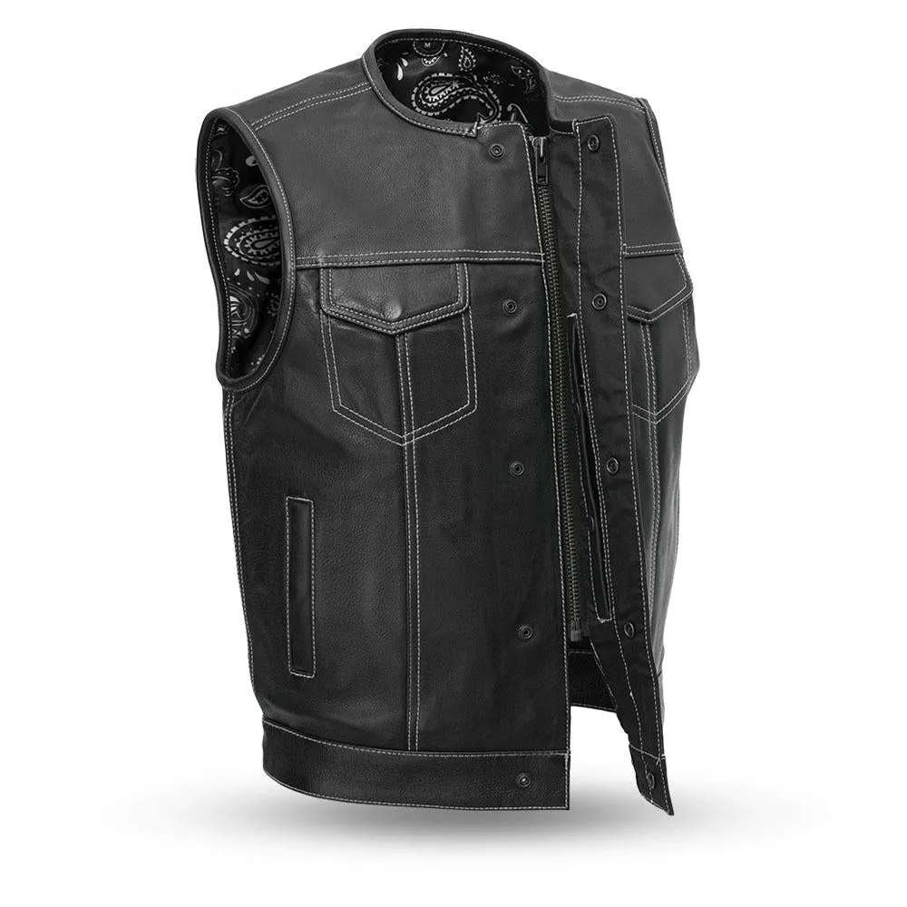 BLACK FIM636BLACK PAISLEY SOA Men's Leather Vest Anarchy Motorcycle Biker Club Concealed Carry Outlaws