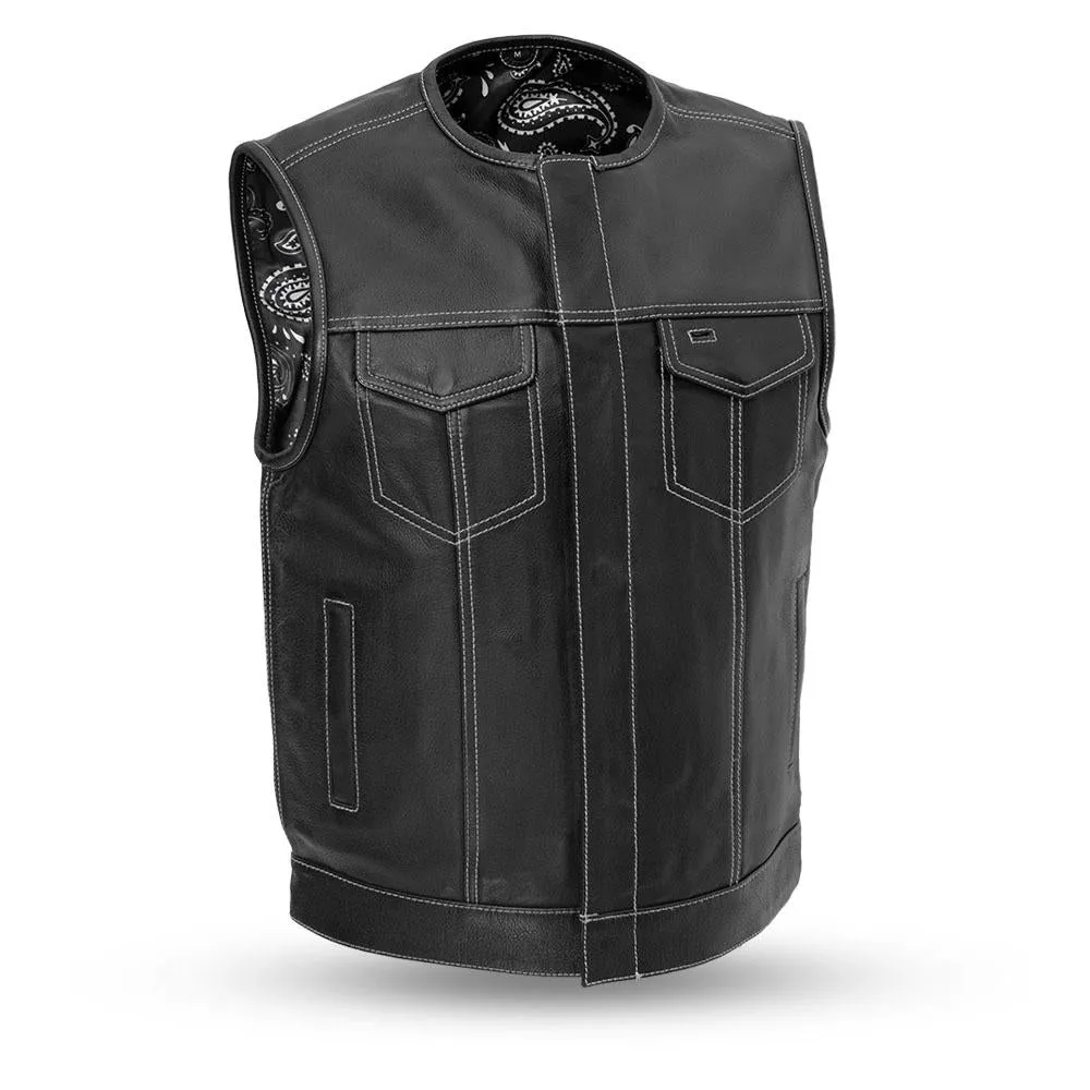 BLACK FIM636BLACK PAISLEY SOA Men's Leather Vest Anarchy Motorcycle Biker Club Concealed Carry Outlaws