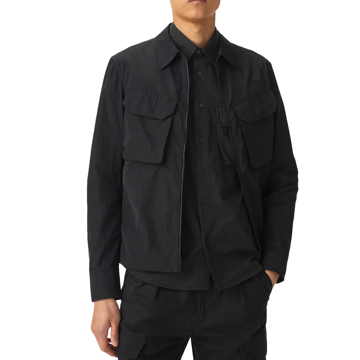 Black Garment Dyed Cotton Scale Shirt