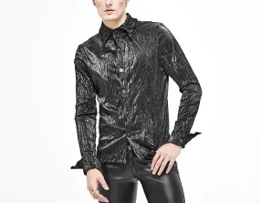 Black Shiny Long Sleeved Shirt w/ Webbed Collar