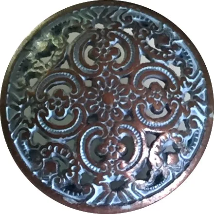 Blue/Copper Scrollwork Metal Button 11/16"  #SWC-23