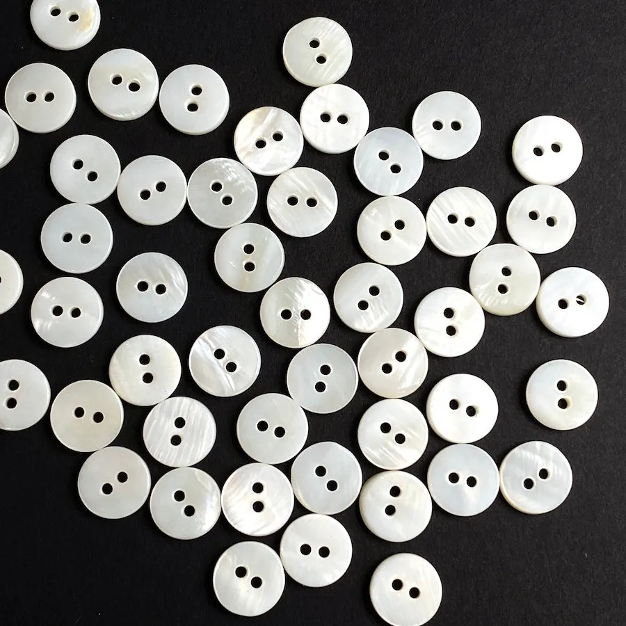 BULK DEAL, Tiny Off-White/Ecru River Shell 2-Hole Button, 11mm / 7/16", Pack of 450    # LP-81