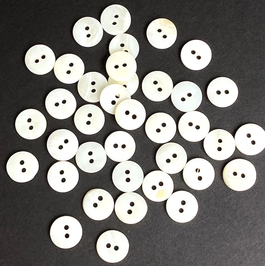 BULK DEAL, Tiny Off-White/Ecru River Shell 2-Hole Button, 11mm / 7/16", Pack of 450    # LP-81