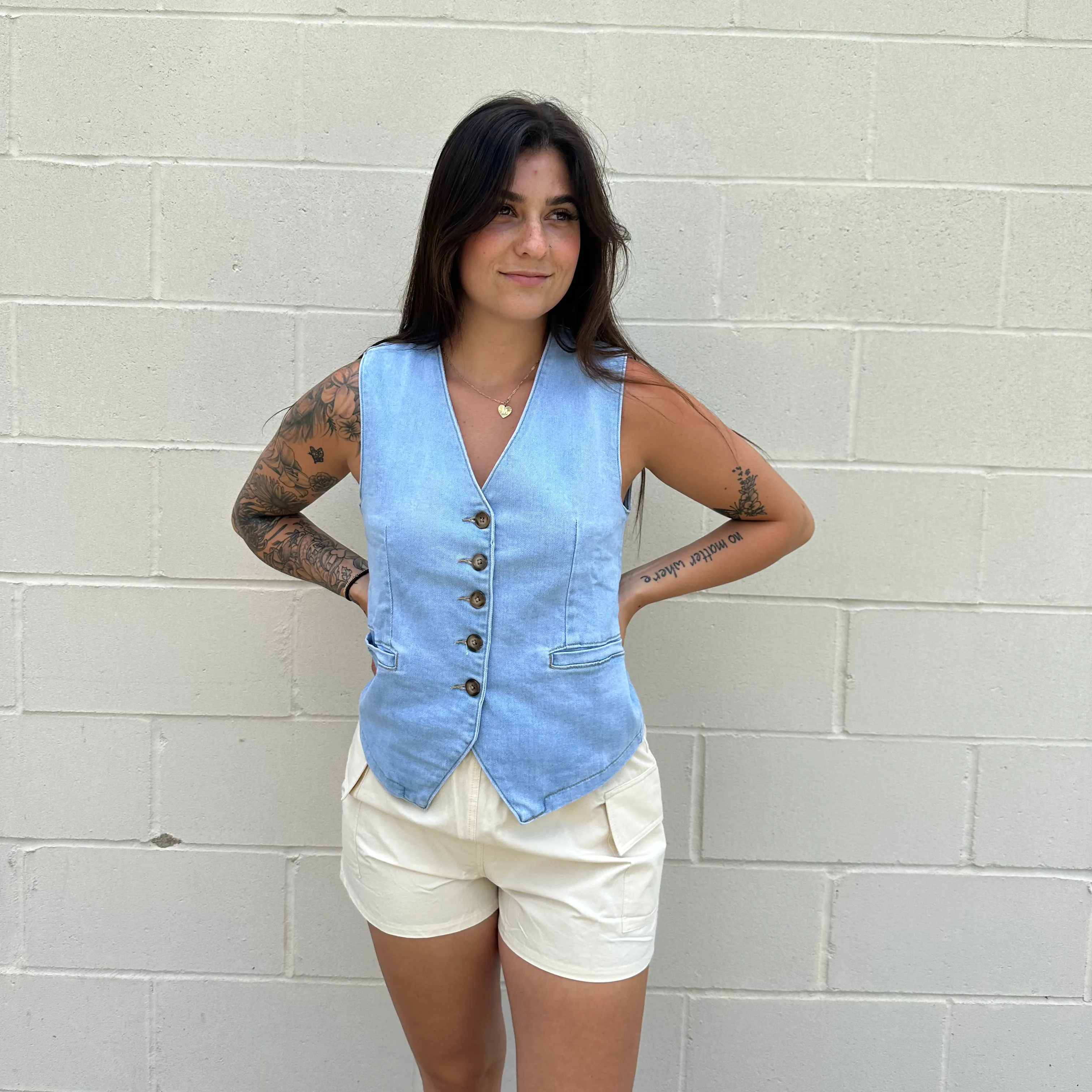 Button Down Denim Vest