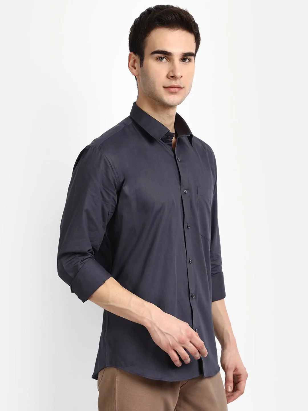 Carbon Color Satin Mecerised Cotton Shirt For Men