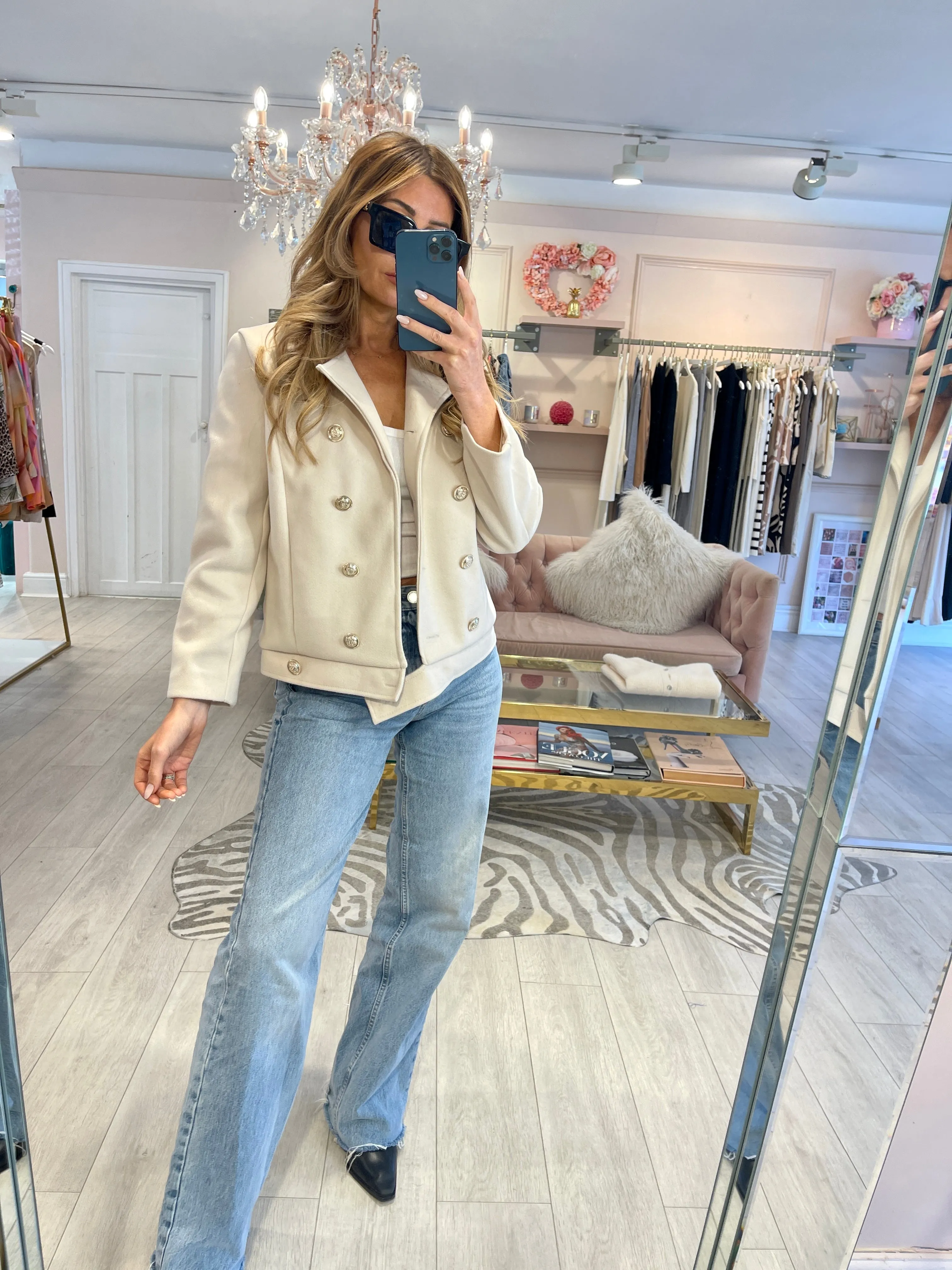 CHERIE DOUBLE BREASTED SHORT JACKET BEIGE