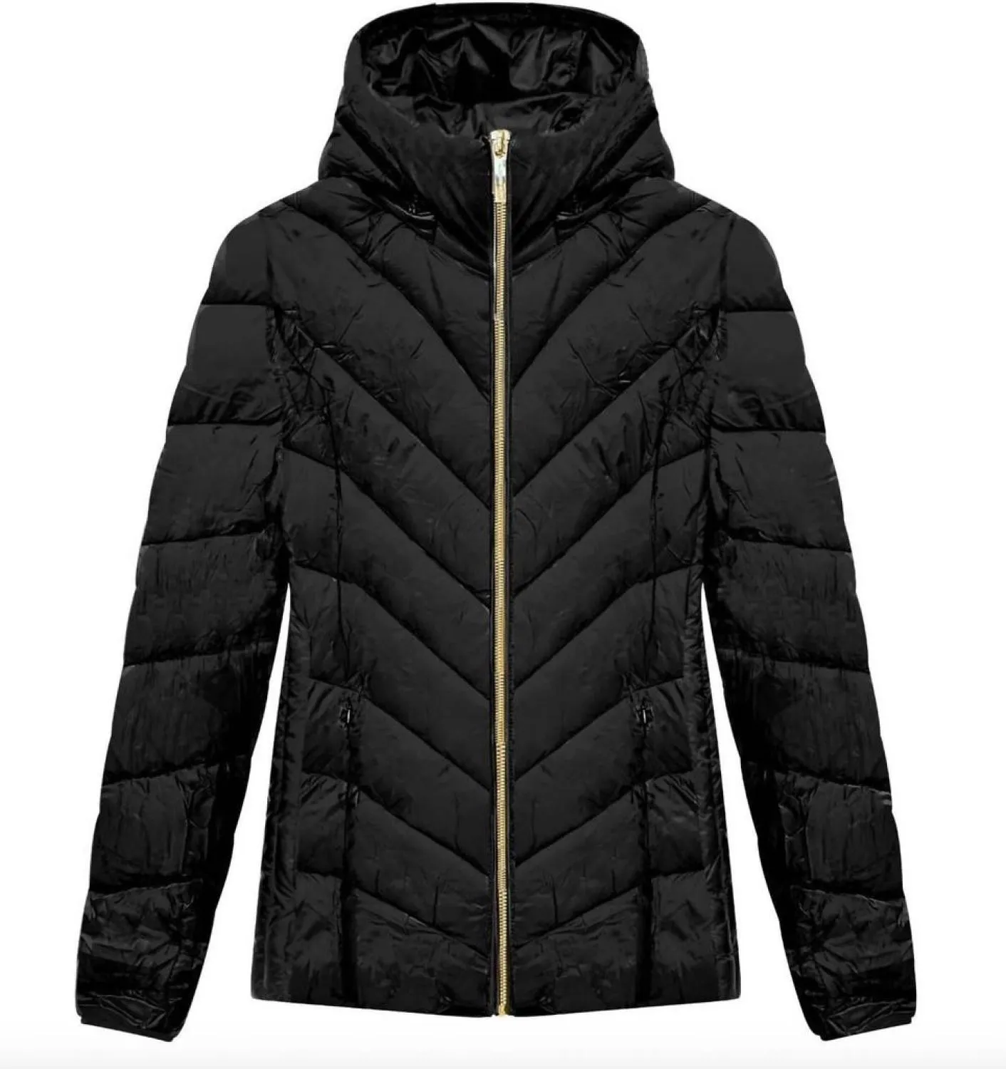 Chevron Quilted Short Packable Jacket In Black