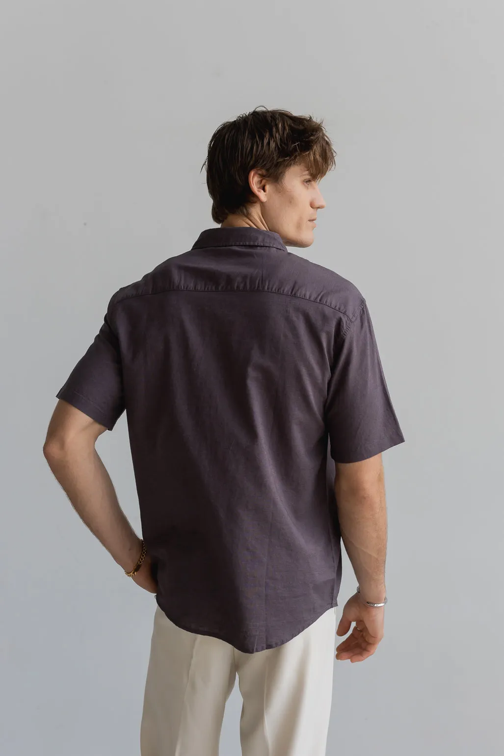 Cotton Linen SS Shirt - Charcoal