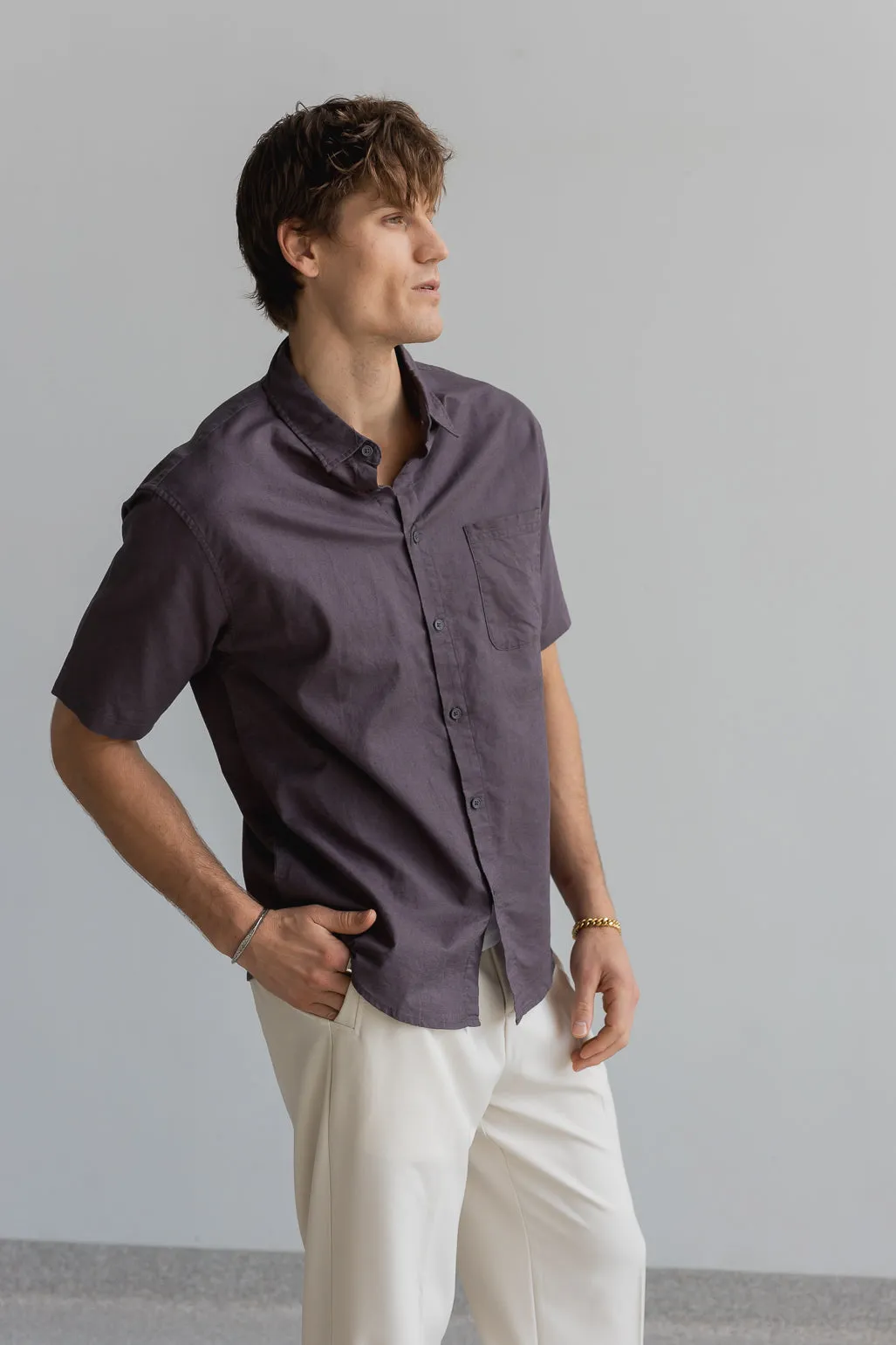 Cotton Linen SS Shirt - Charcoal