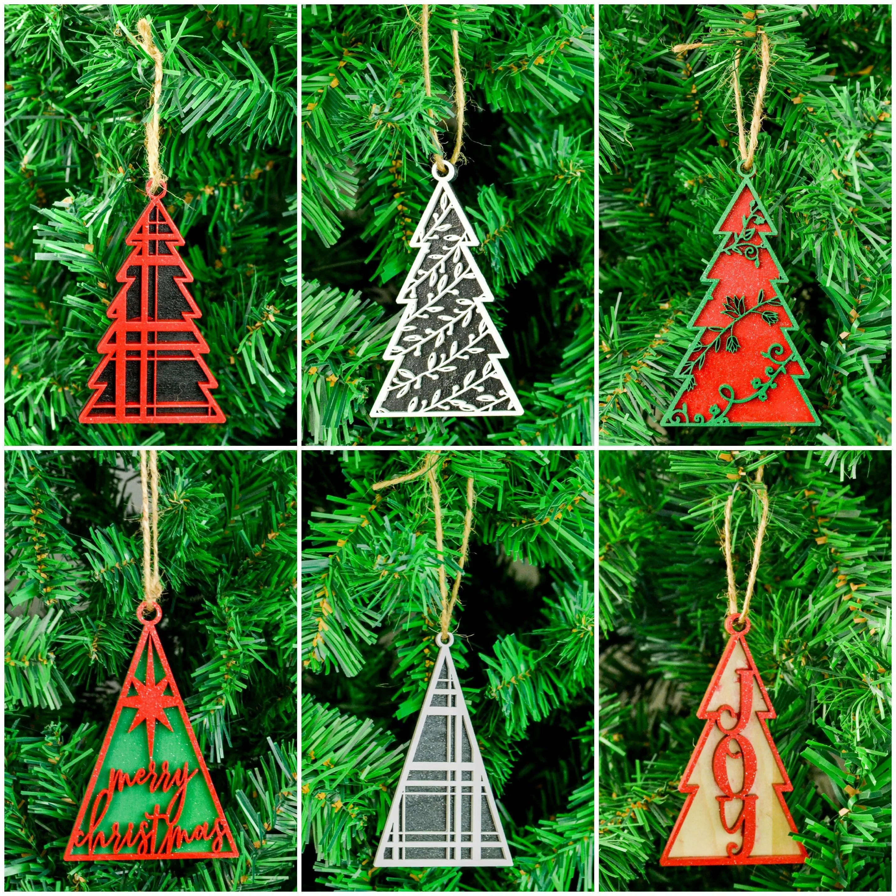 Custom Ornament Set of 6 - Pick Your Colors - Pack of Christmas Tree Baubles with Jute String Included - Wooden Personalized Ornament Set