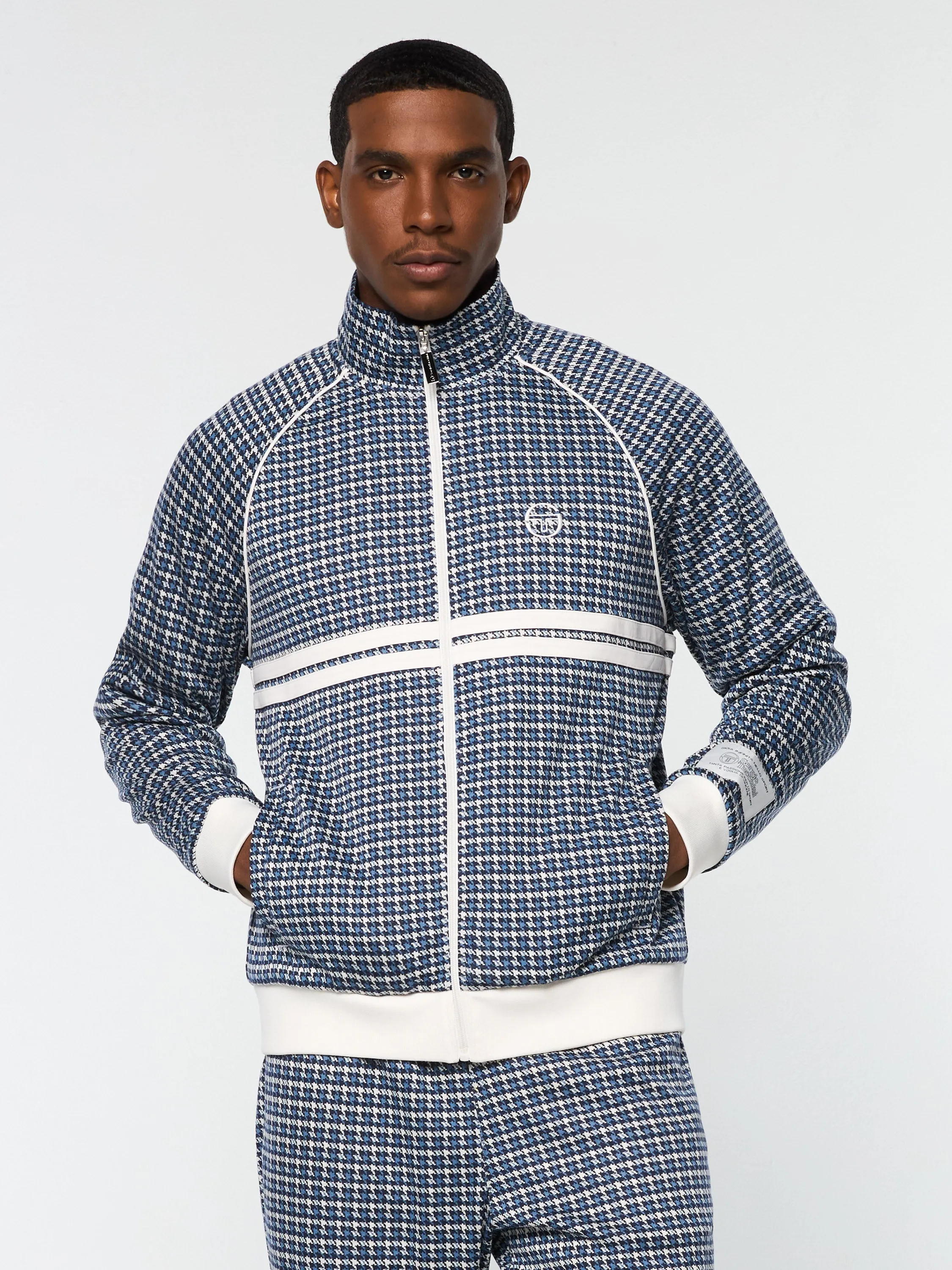 Dallas Houndstooth Track Jacket- Maritime Blue