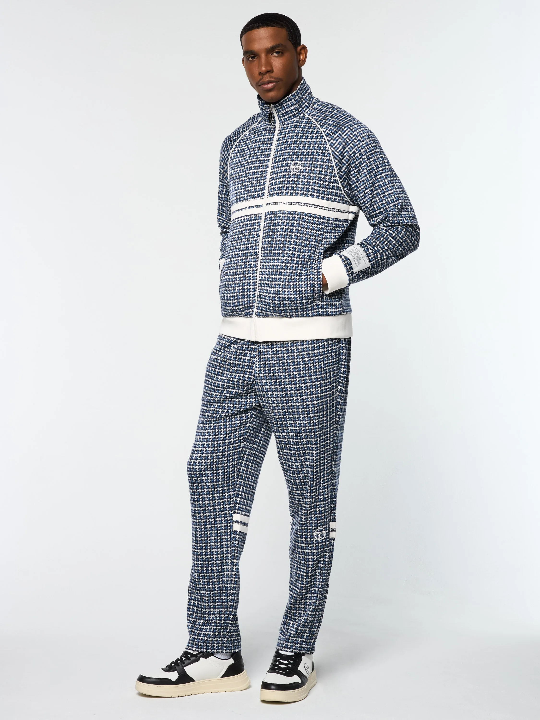 Dallas Houndstooth Track Jacket- Maritime Blue