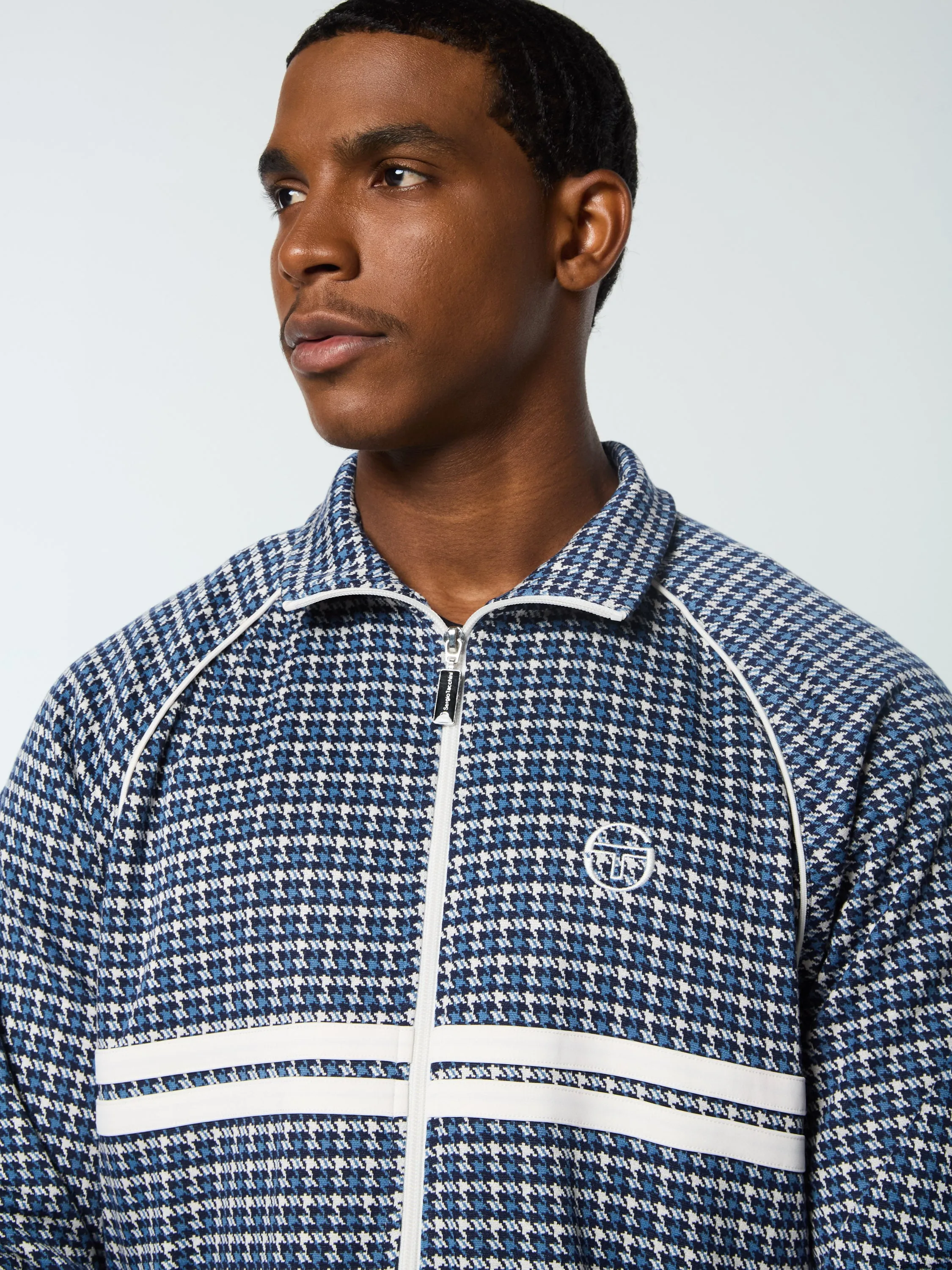 Dallas Houndstooth Track Jacket- Maritime Blue