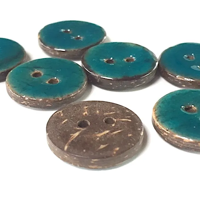 Dark Turquoise Blue Shiny Coconut 11/16" 2-hole Button. #SWC-77